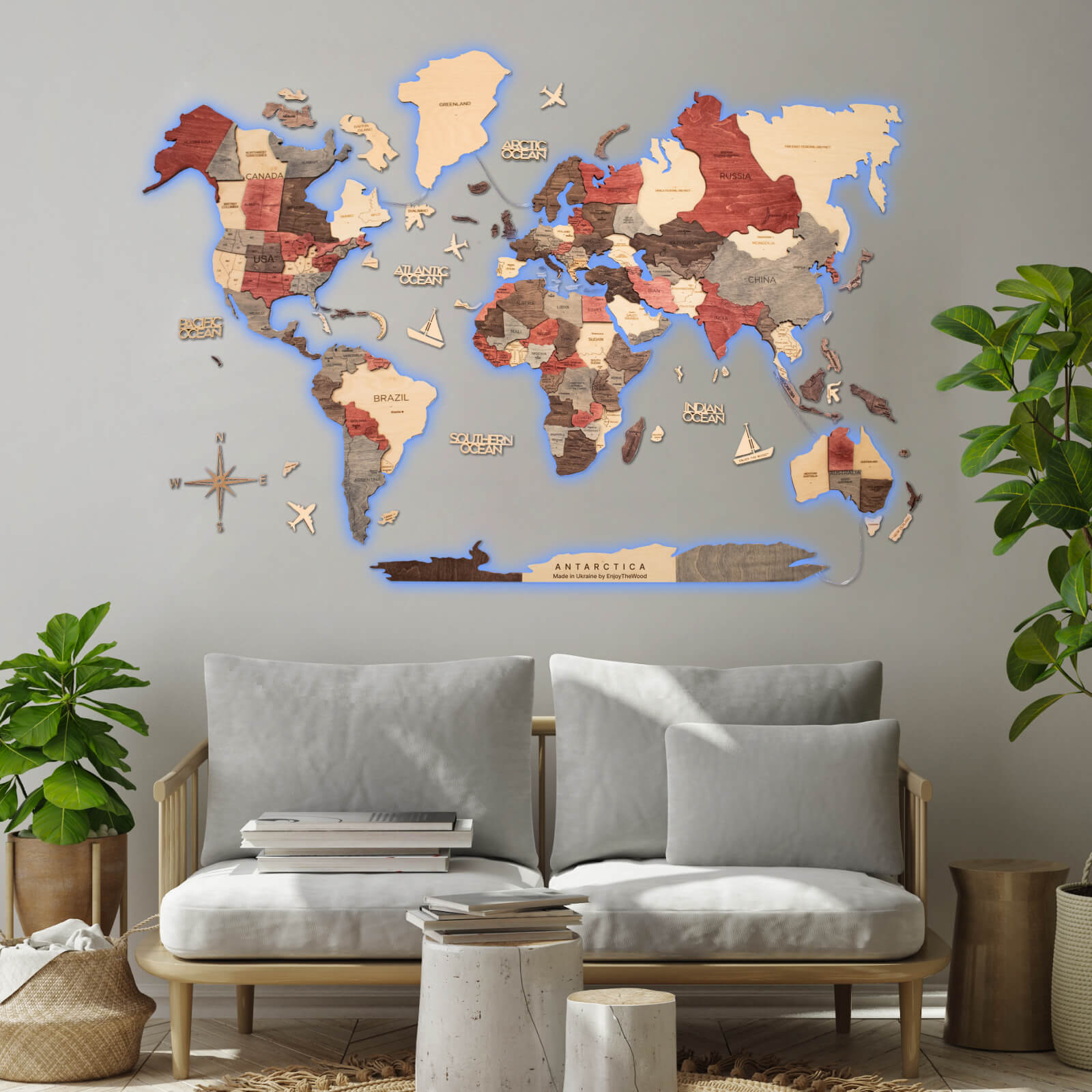 3D LED Wooden World Map 3.0 Fusion