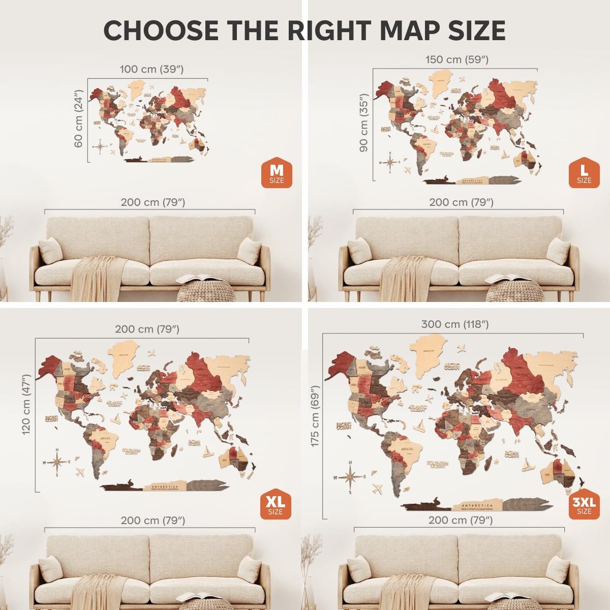 3DWood World Map ENJOY THE WOOD 南極木製世界地図 3D Wooden World Map Multicolor ‣ Enjoy The Wood