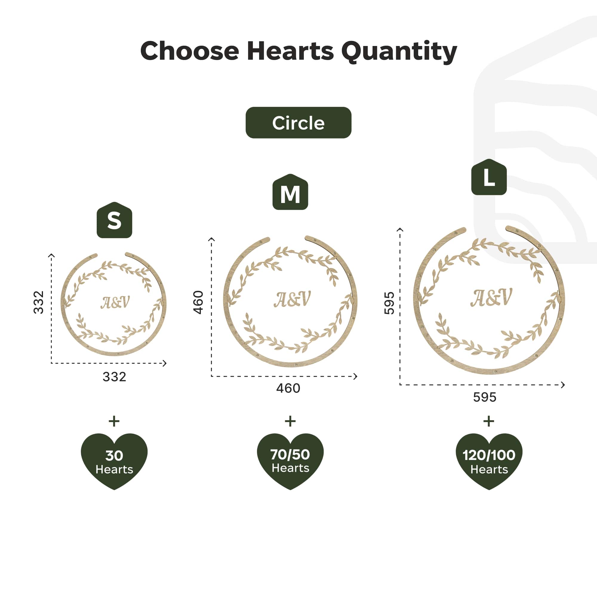 Diagram showing different heart quantity options with corresponding sizes and heart counts.