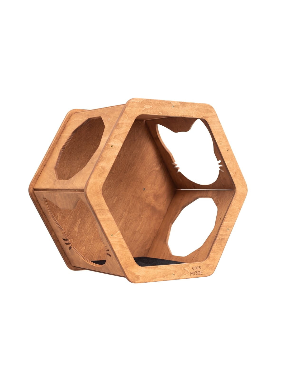cat climbing shelf in oak color made from wood