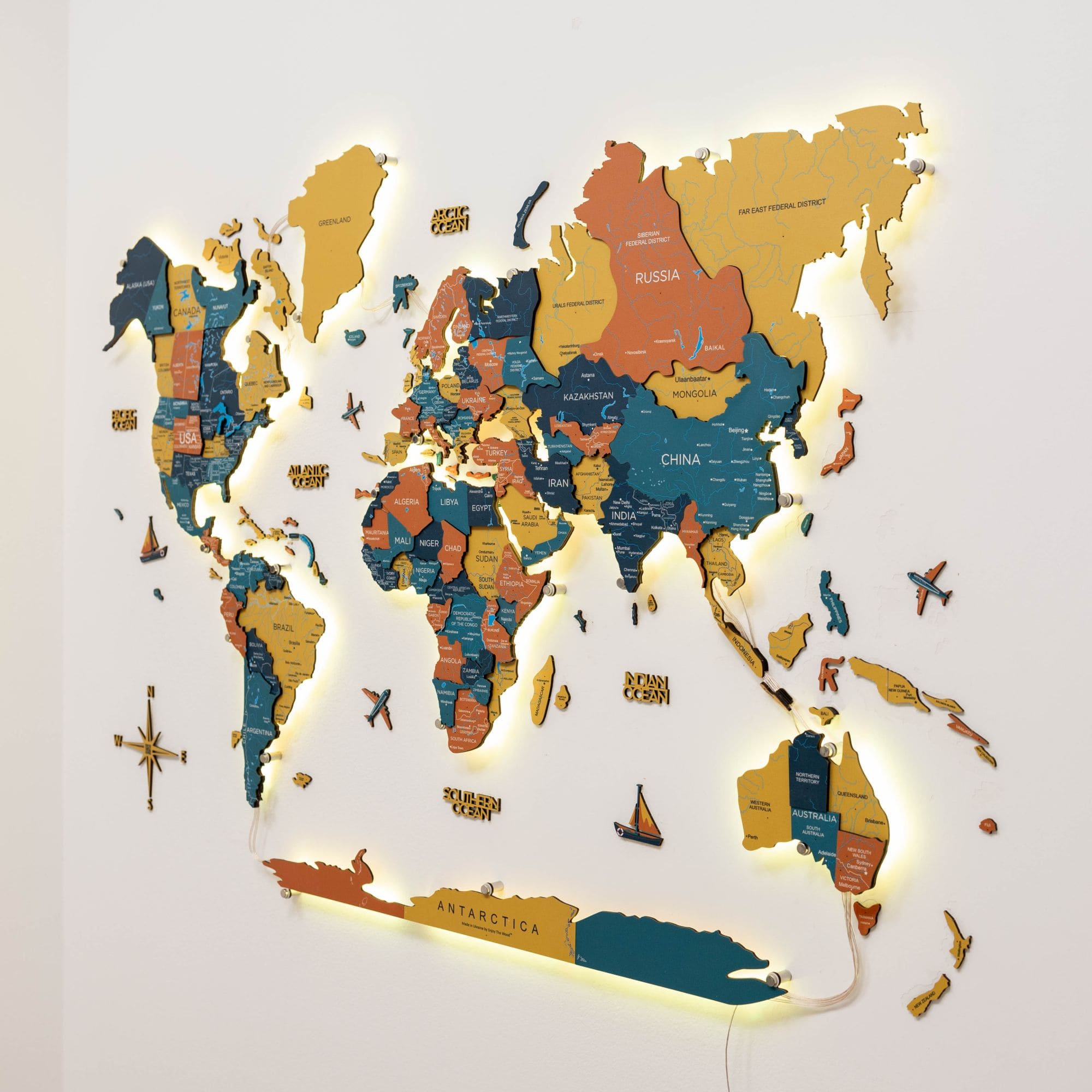 3D LED / LUMINOUS Wooden World Map Indie ‣ Order Now