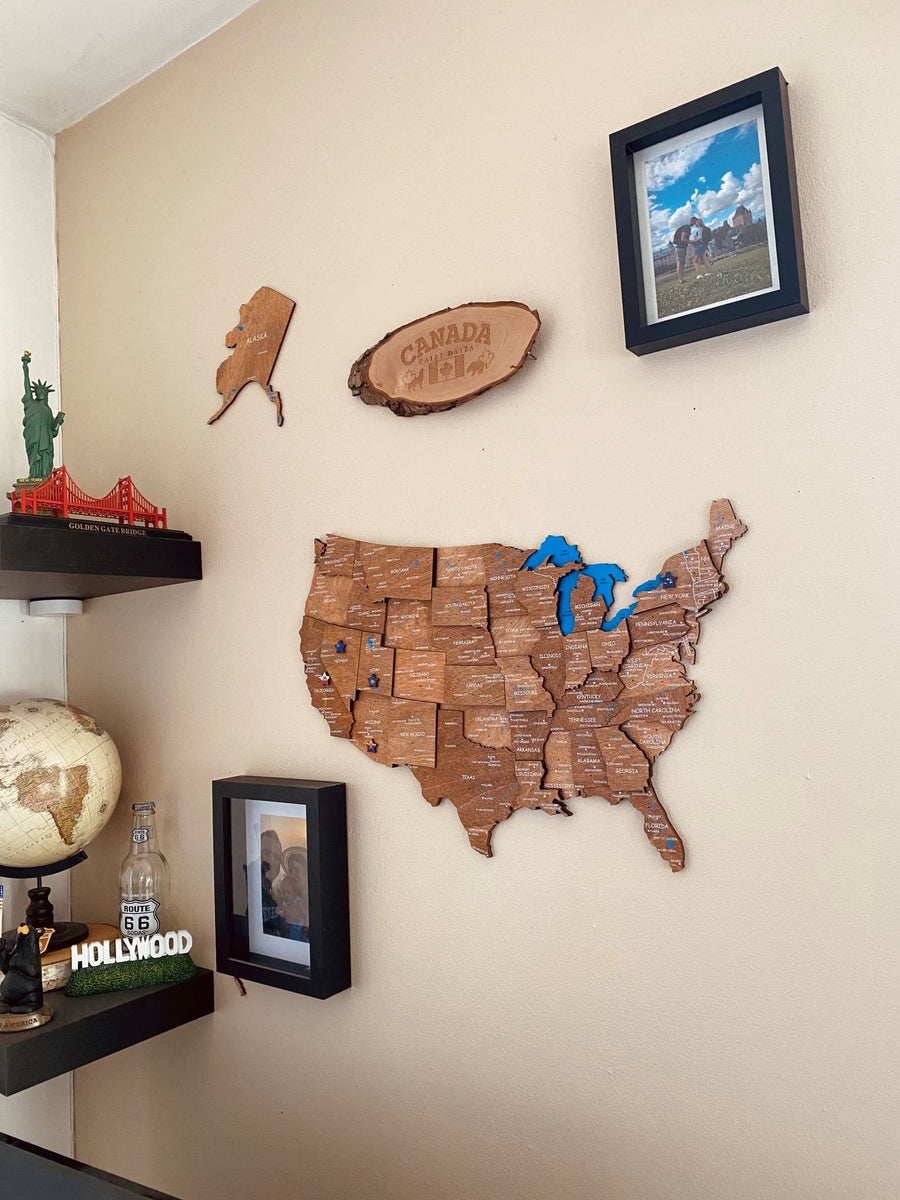 Wooden 3d Map of USA Oak