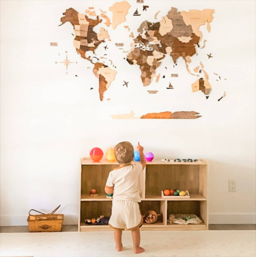 3D Wooden World Map Multicolor