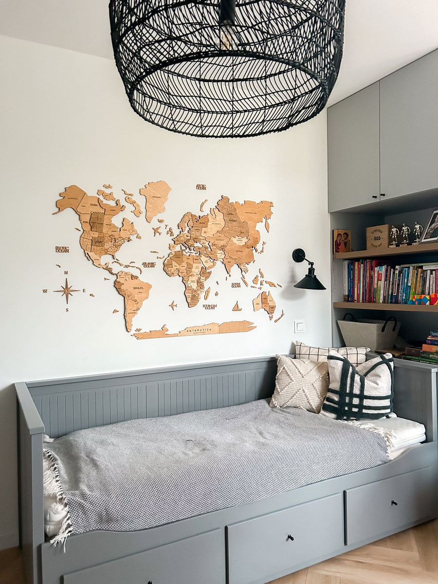 3D Wooden World Map Light