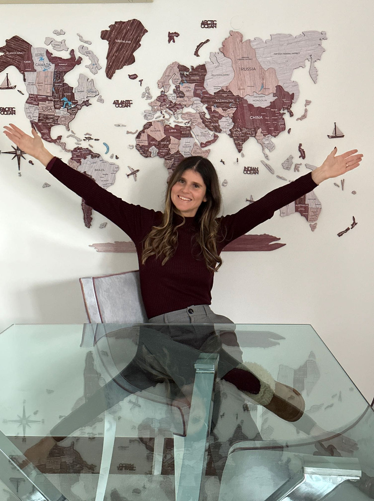 3D Wooden World Map Cappuccino - Size XL Prime Plus