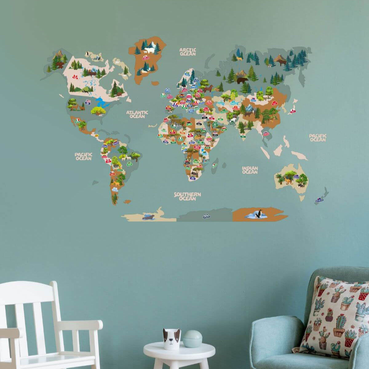 kids world map wall art