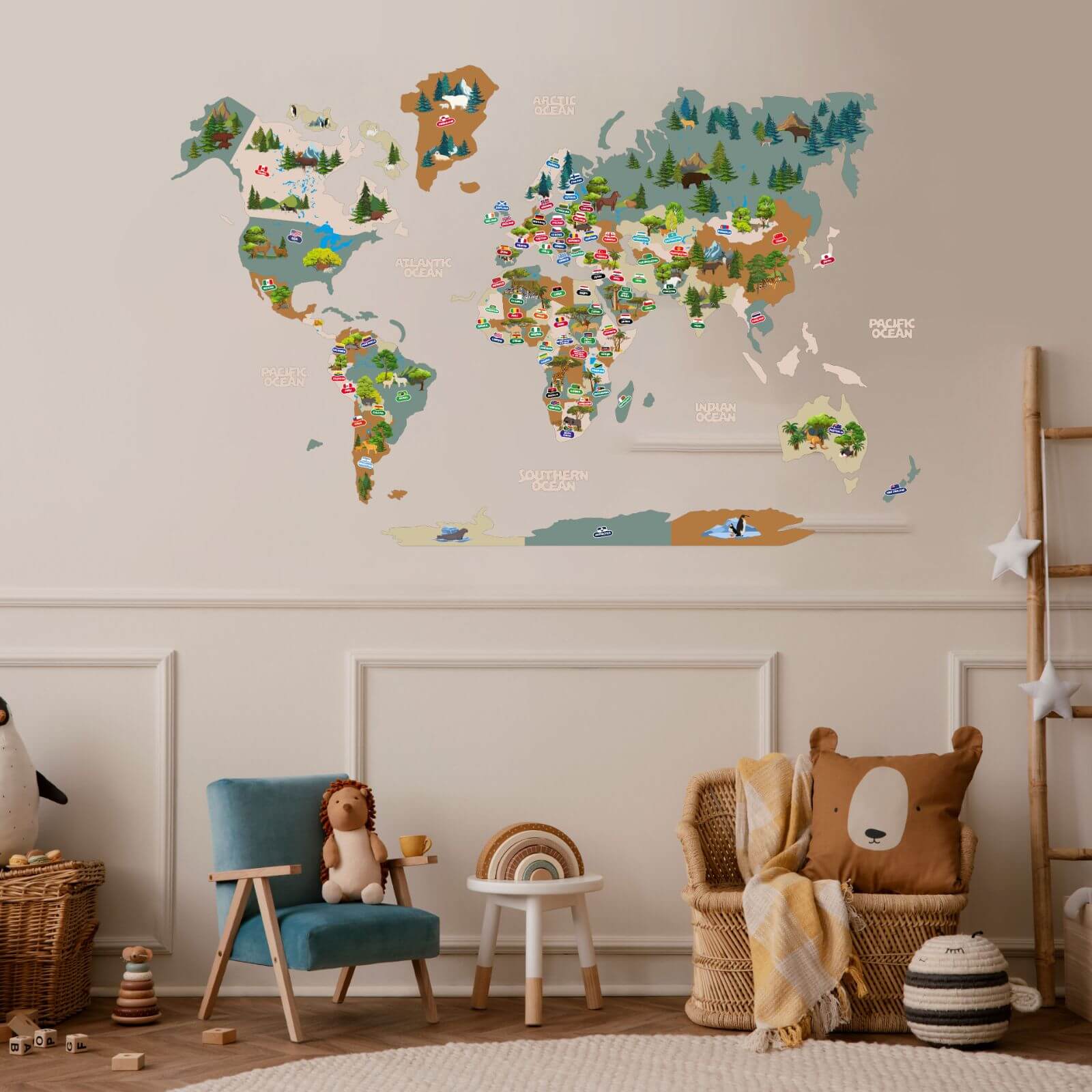 Kids World Map Khaki ‣ From Enjoy The Wood ‣ Order Now