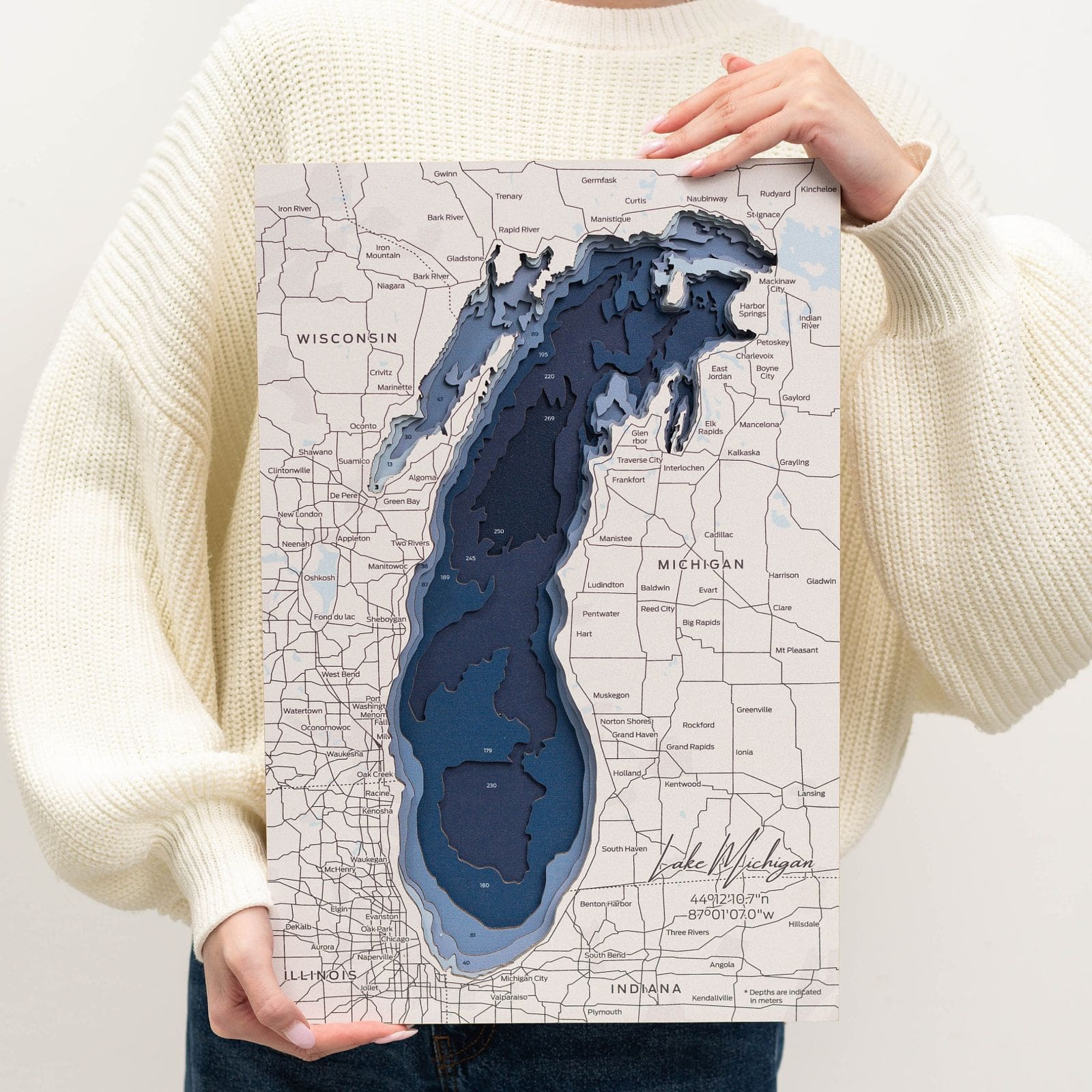 lake michigan wooden map