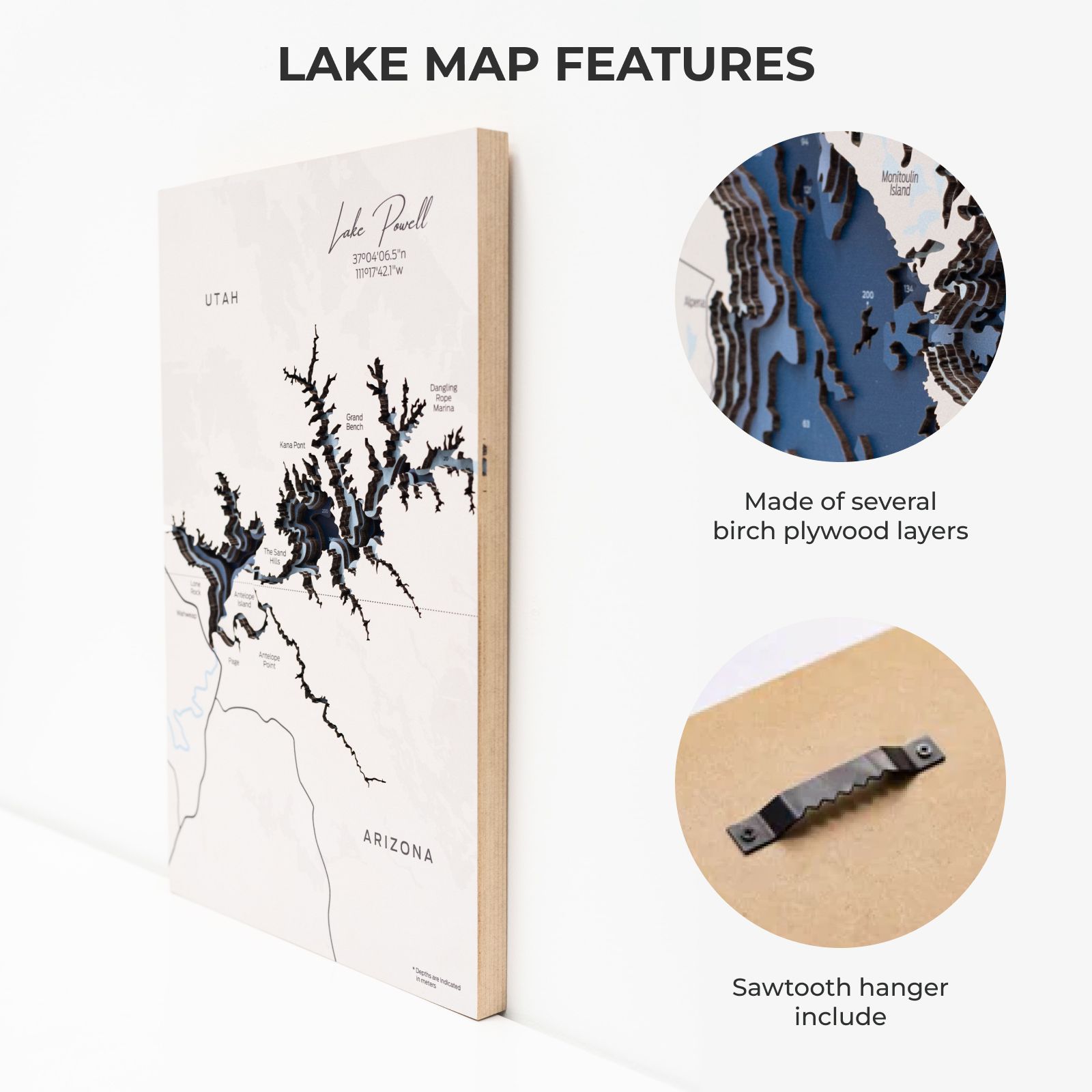 lake powell wooden map