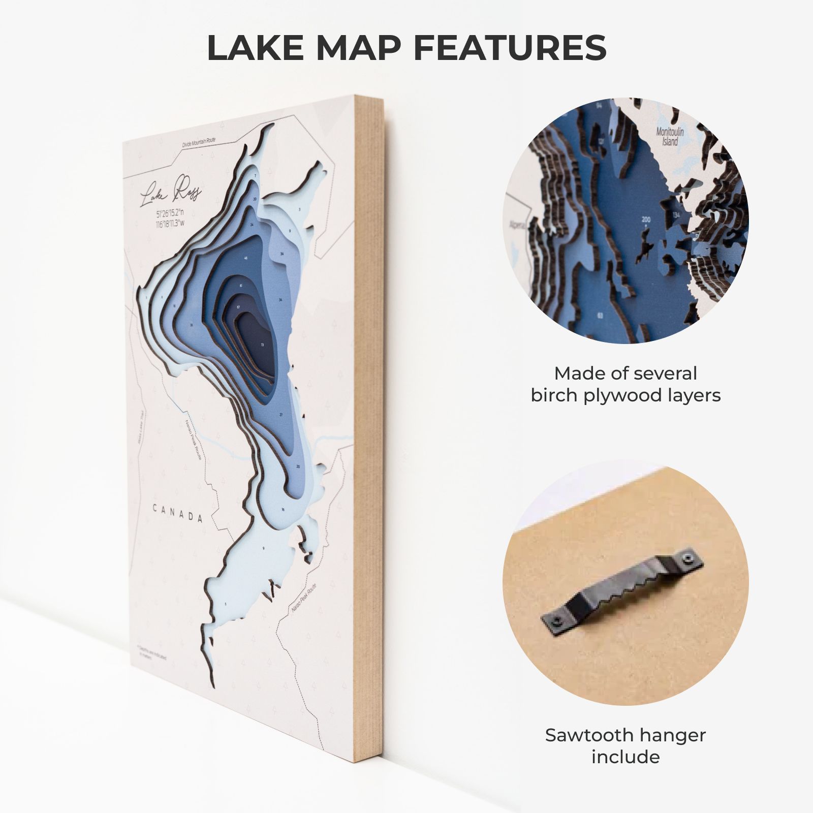 lake ross canada wooden map