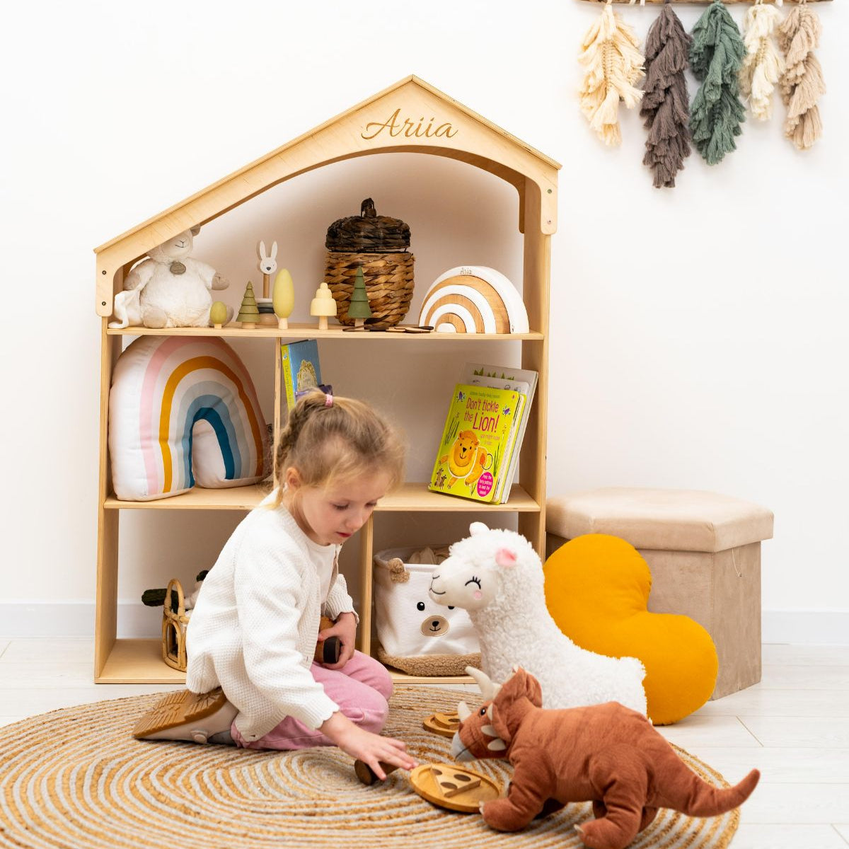 wooden dollhouse bookshelf