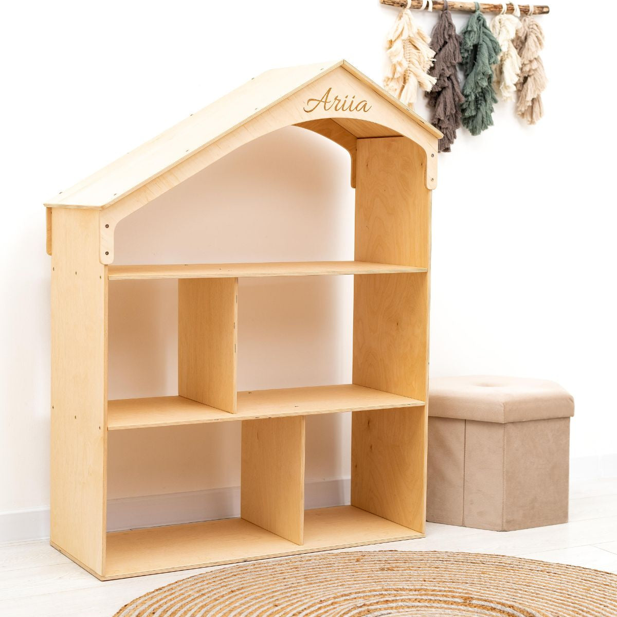 solid wood dollhouse bookcase child-sized Montessori furniture