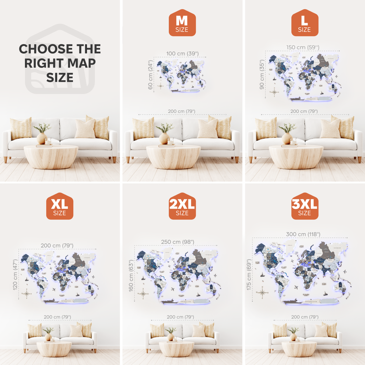 Wooden World Map with LED features