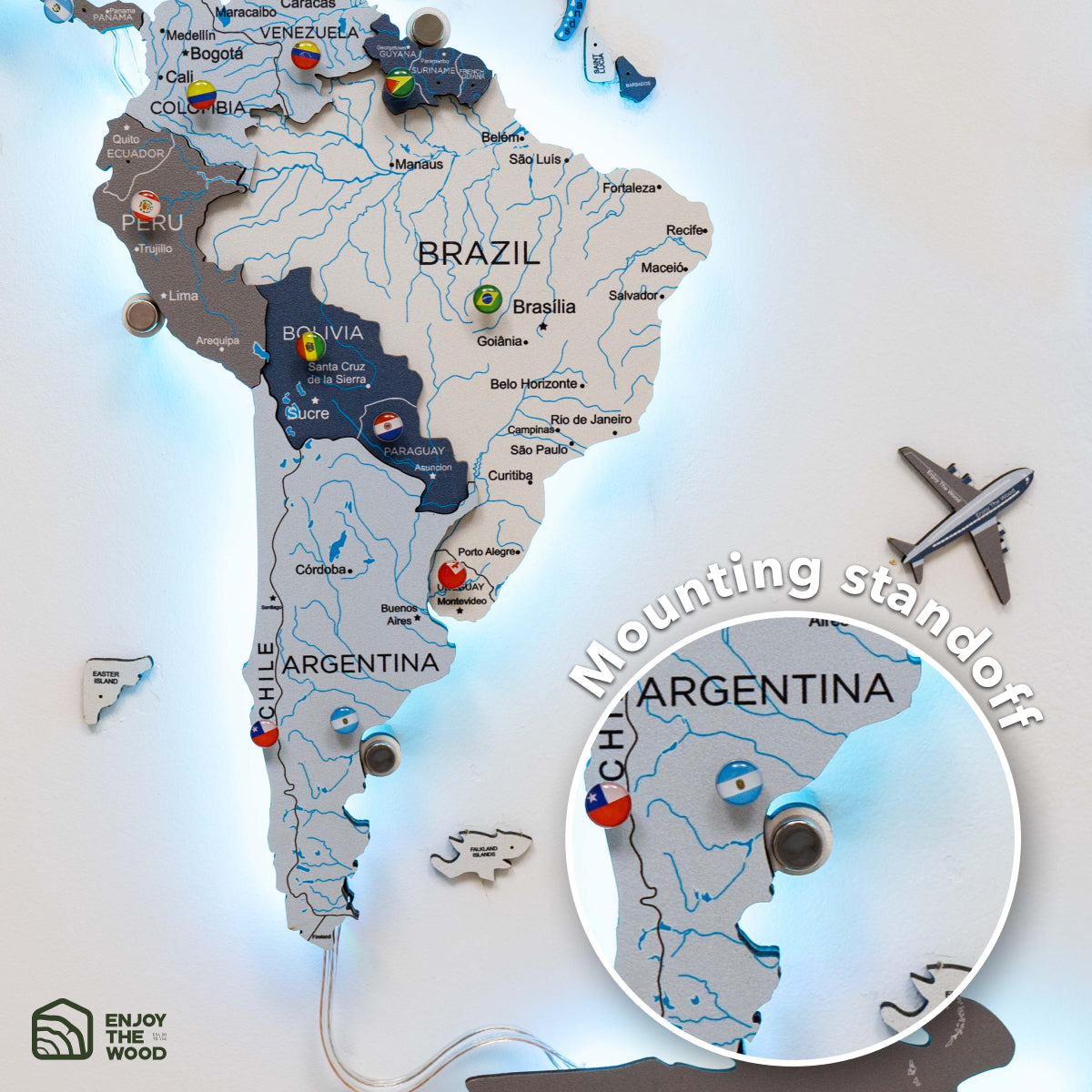 Wooden World Map with LED features