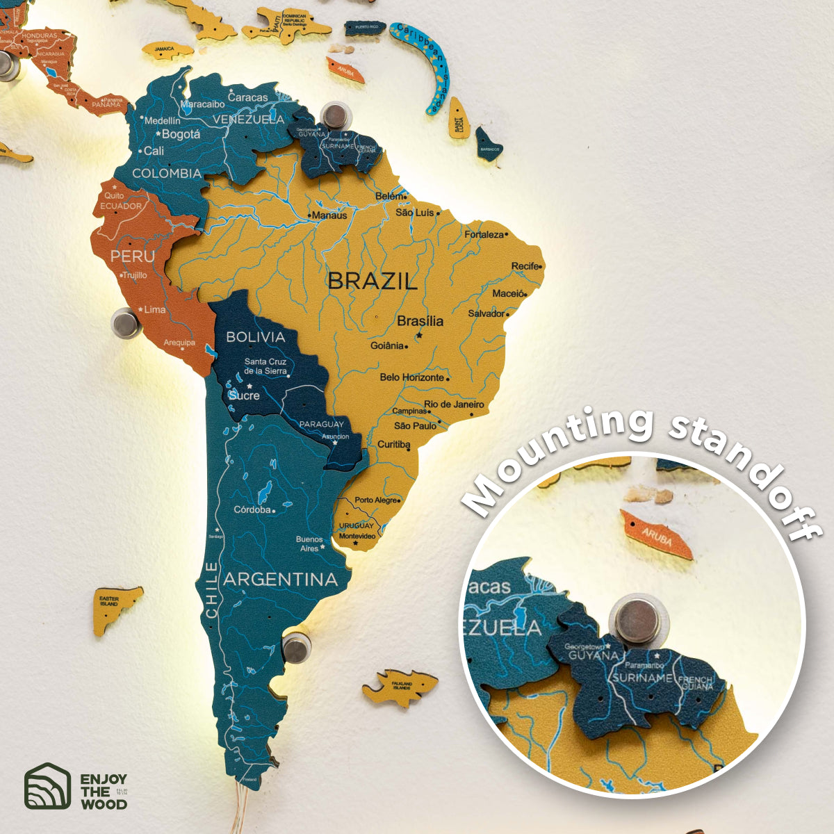 LED 3D / LUMINOSO Mapa mundial de madera 3.0 Indie