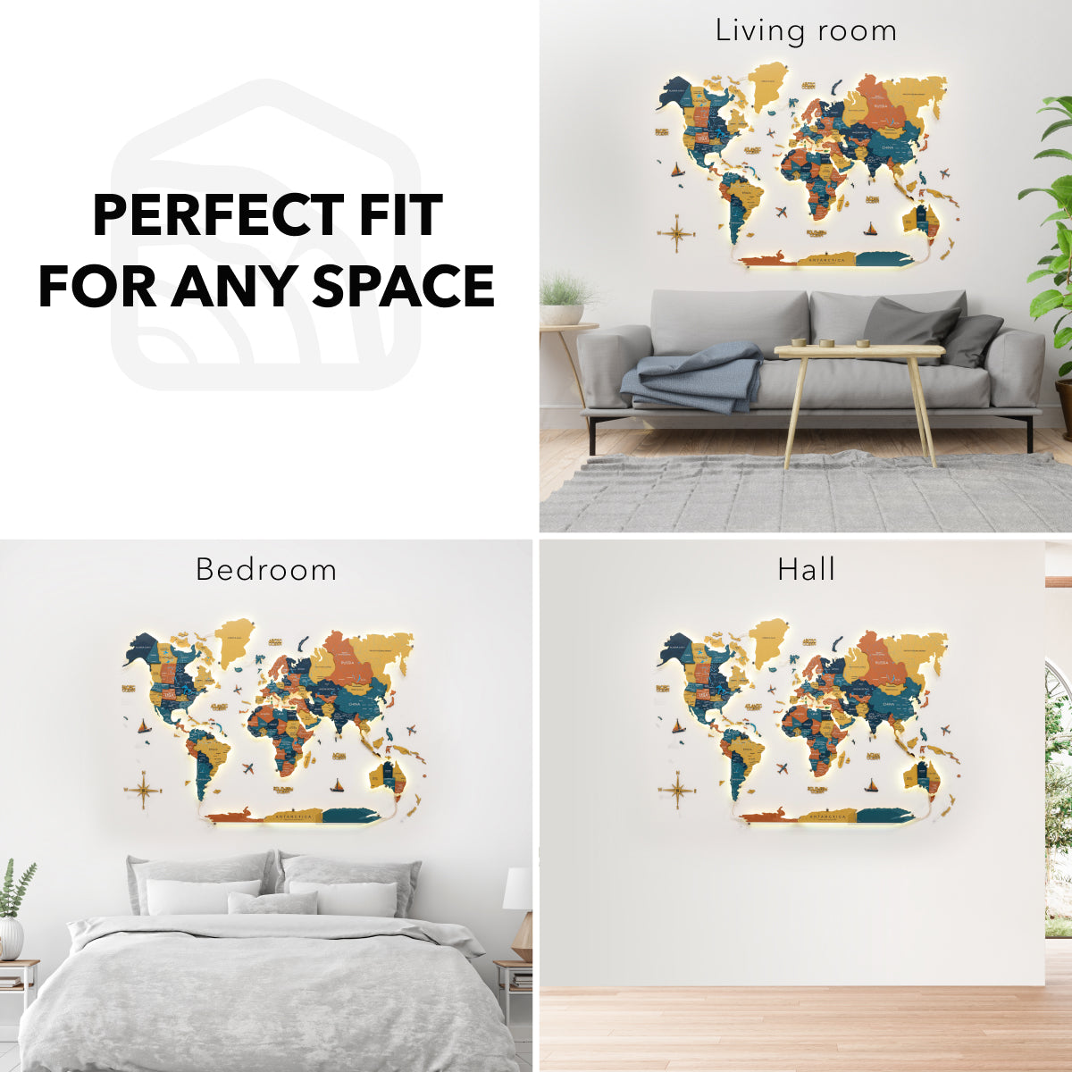 LED 3D / LUMINOSO Mapa mundial de madera 3.0 Indie