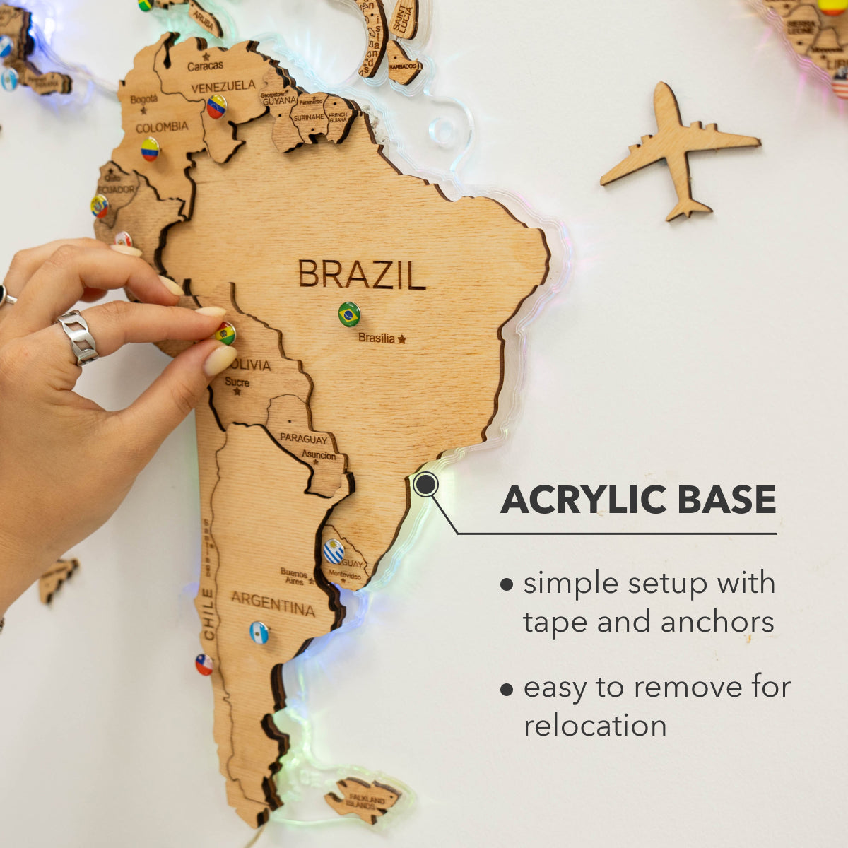 3D LED mapa del mundo de madera 2,0 (con fondo acrílico)