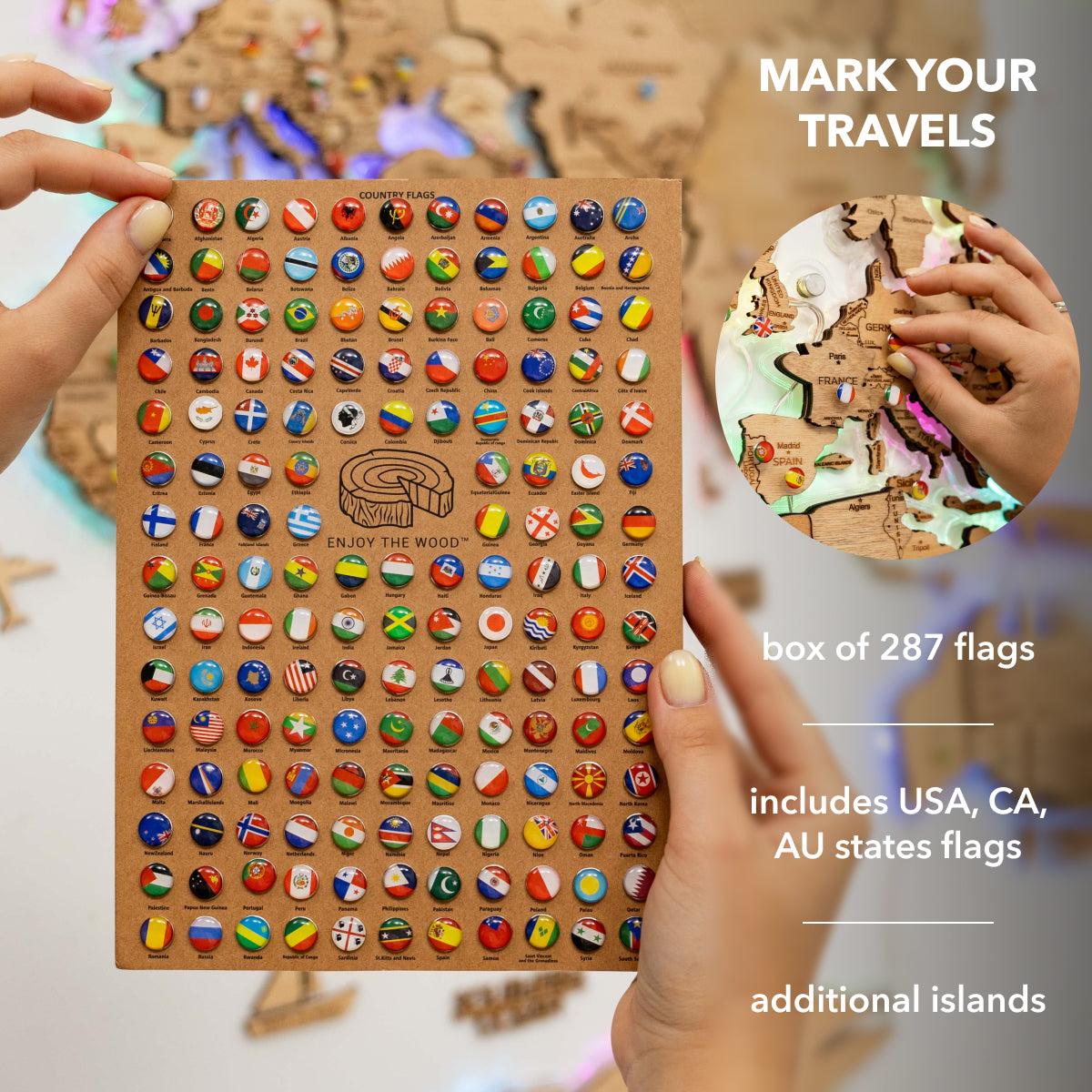 3D LED mapa del mundo de madera 2,0 (con fondo acrílico)