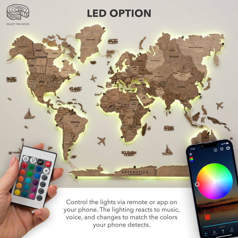 3D LED Wooden World Map - Tera ‣ From Enjoy The Wood