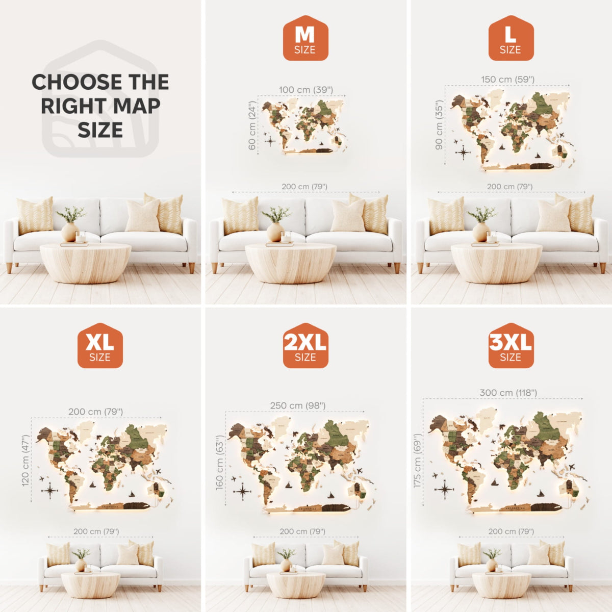 3D LED Carte du monde en bois 3.0 multicolore