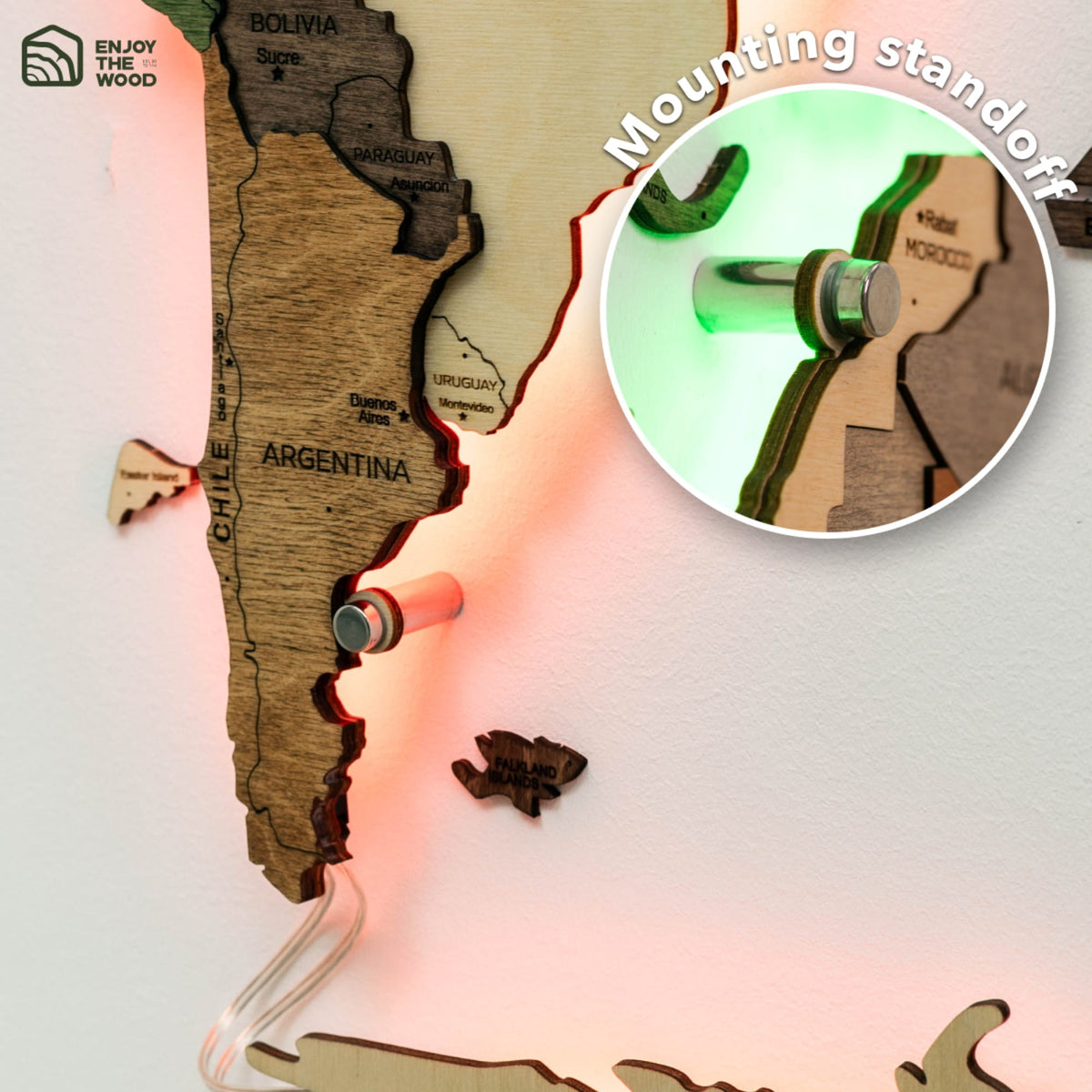 3D LED Carte du monde en bois 3.0 multicolore