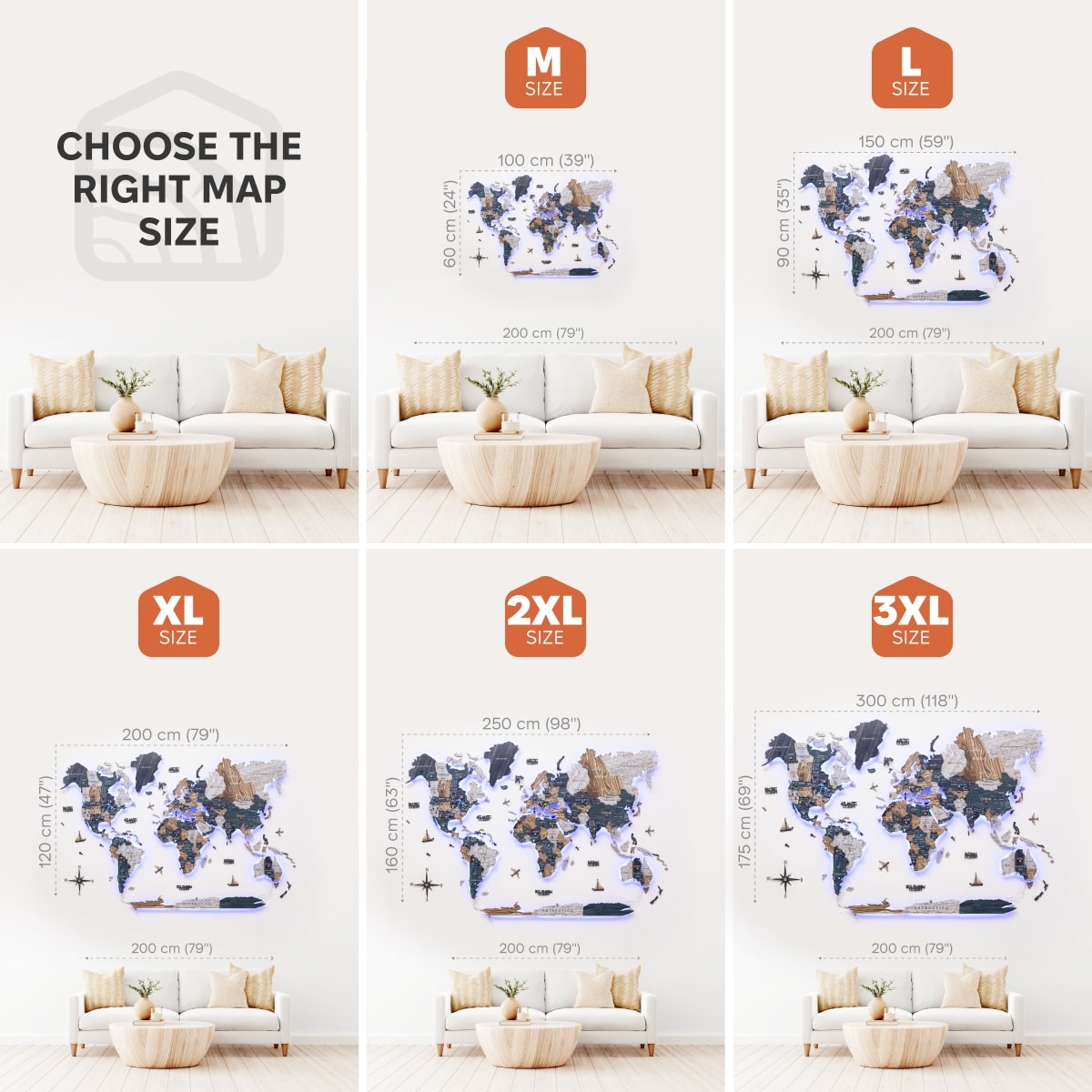 led wooden world map backlight