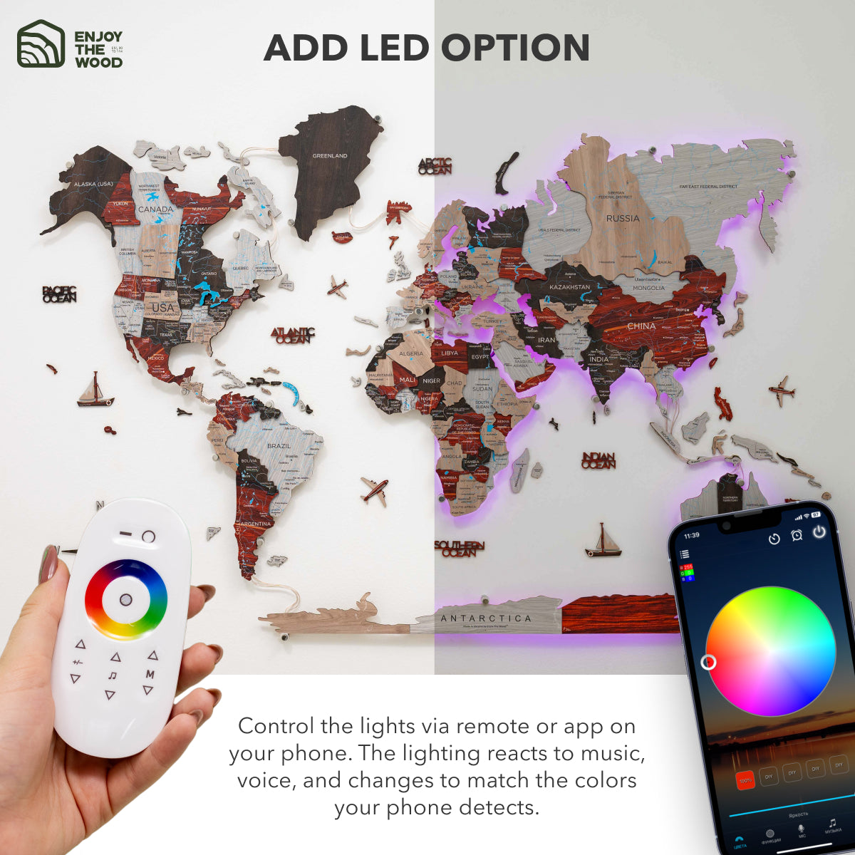 World map with LED lighting 