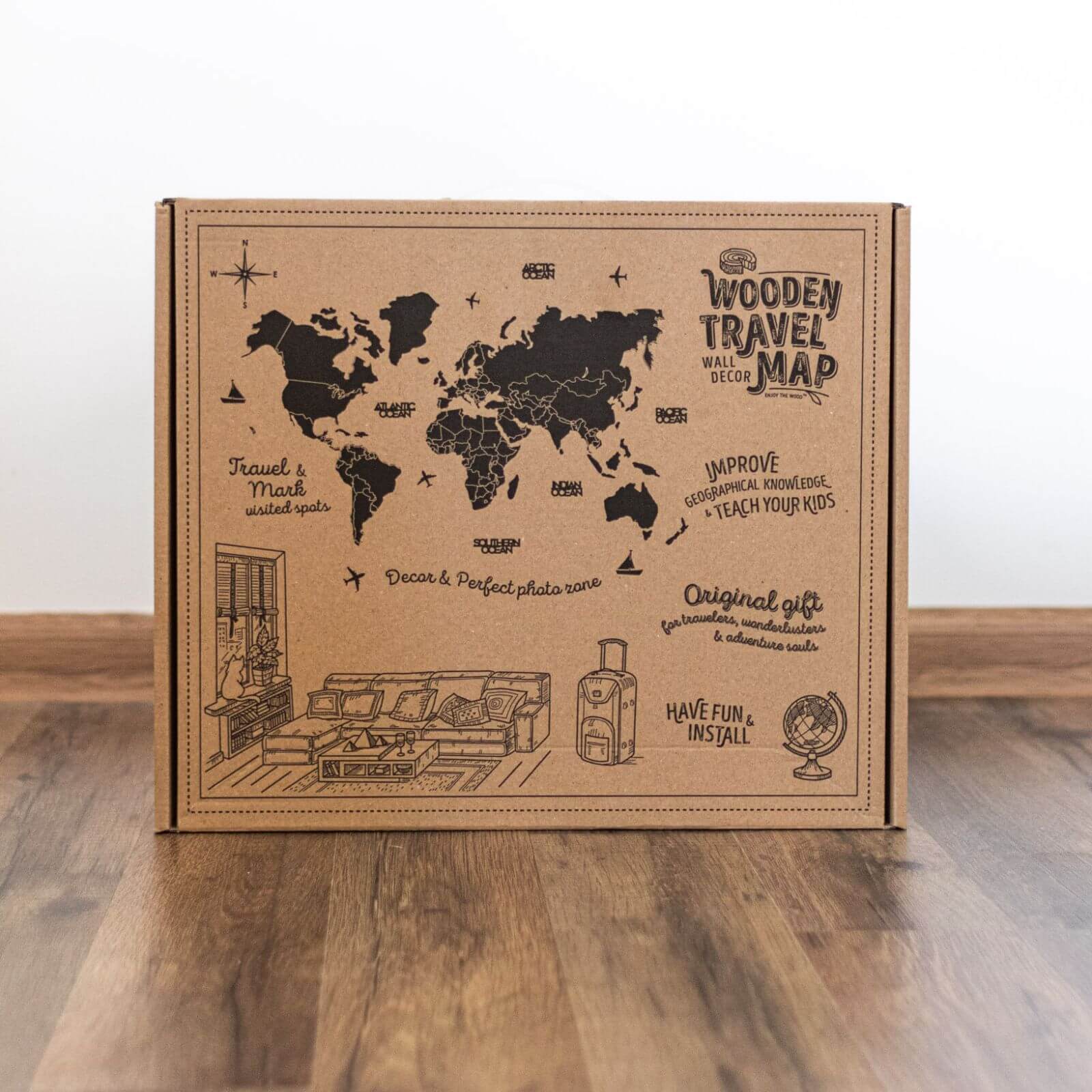 wooden led world map