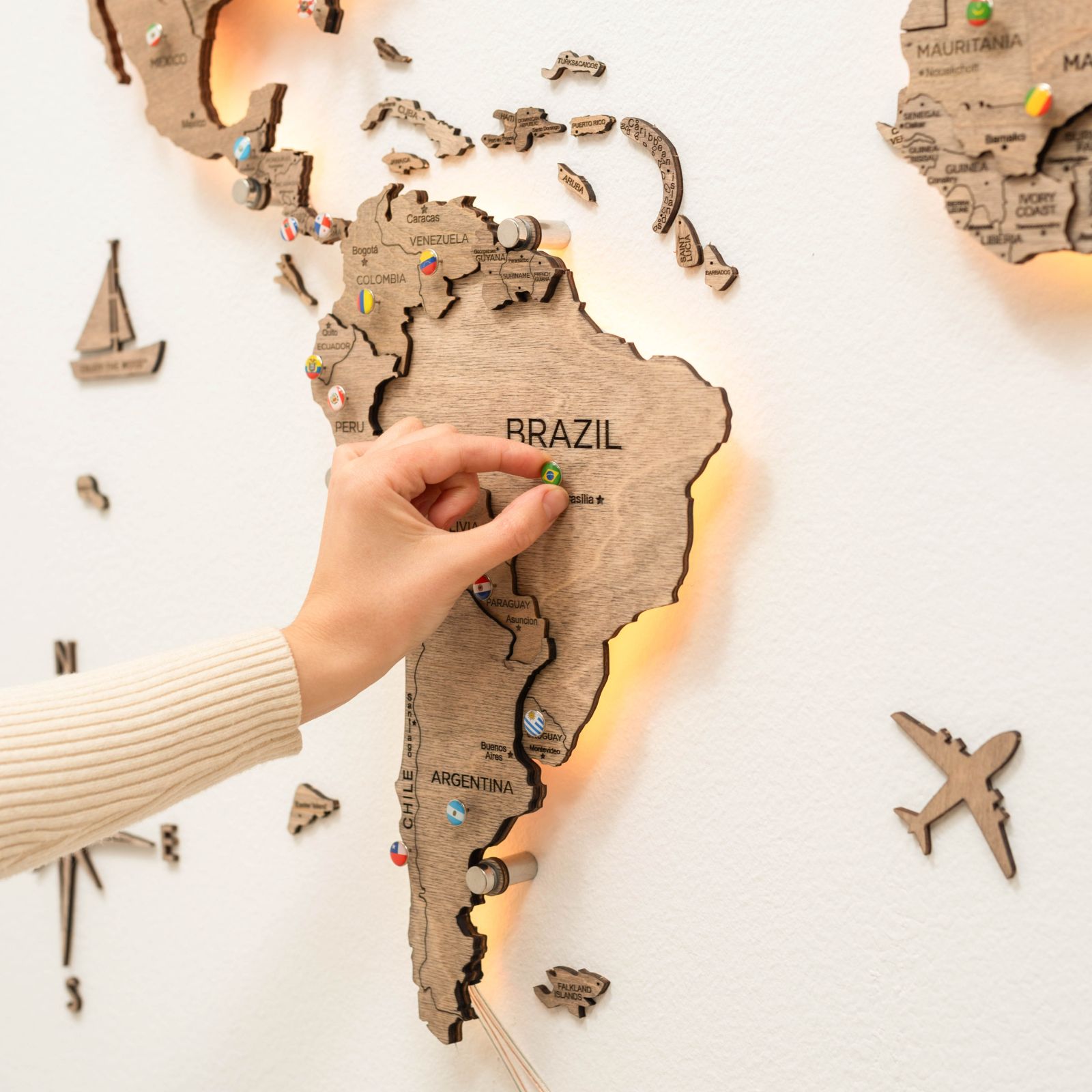 ⭕3D Wood World Map ENJOY THE WOOD M e438 3D Wooden World Map Multicolor ‣ Enjoy The Wood