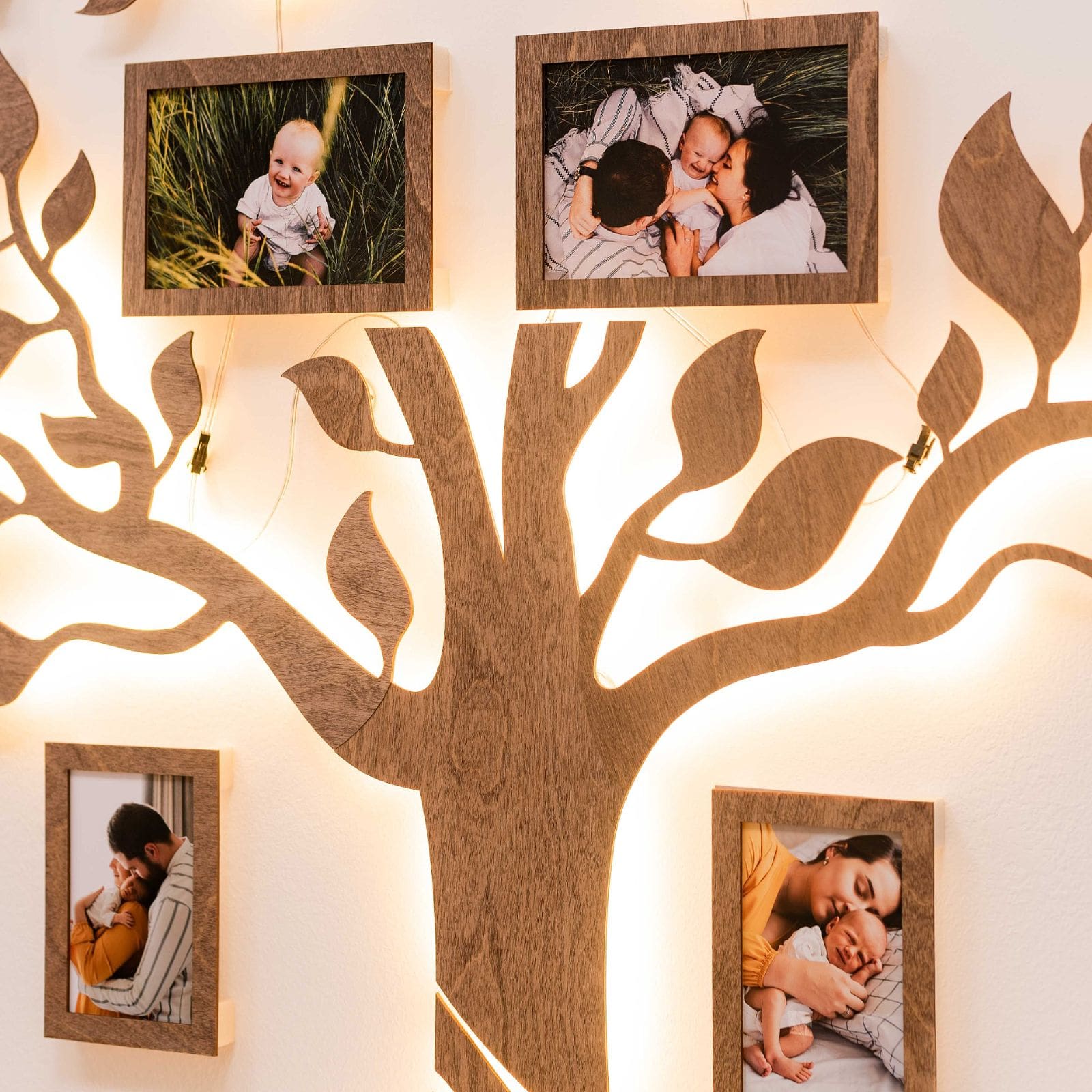 led wooden family tree