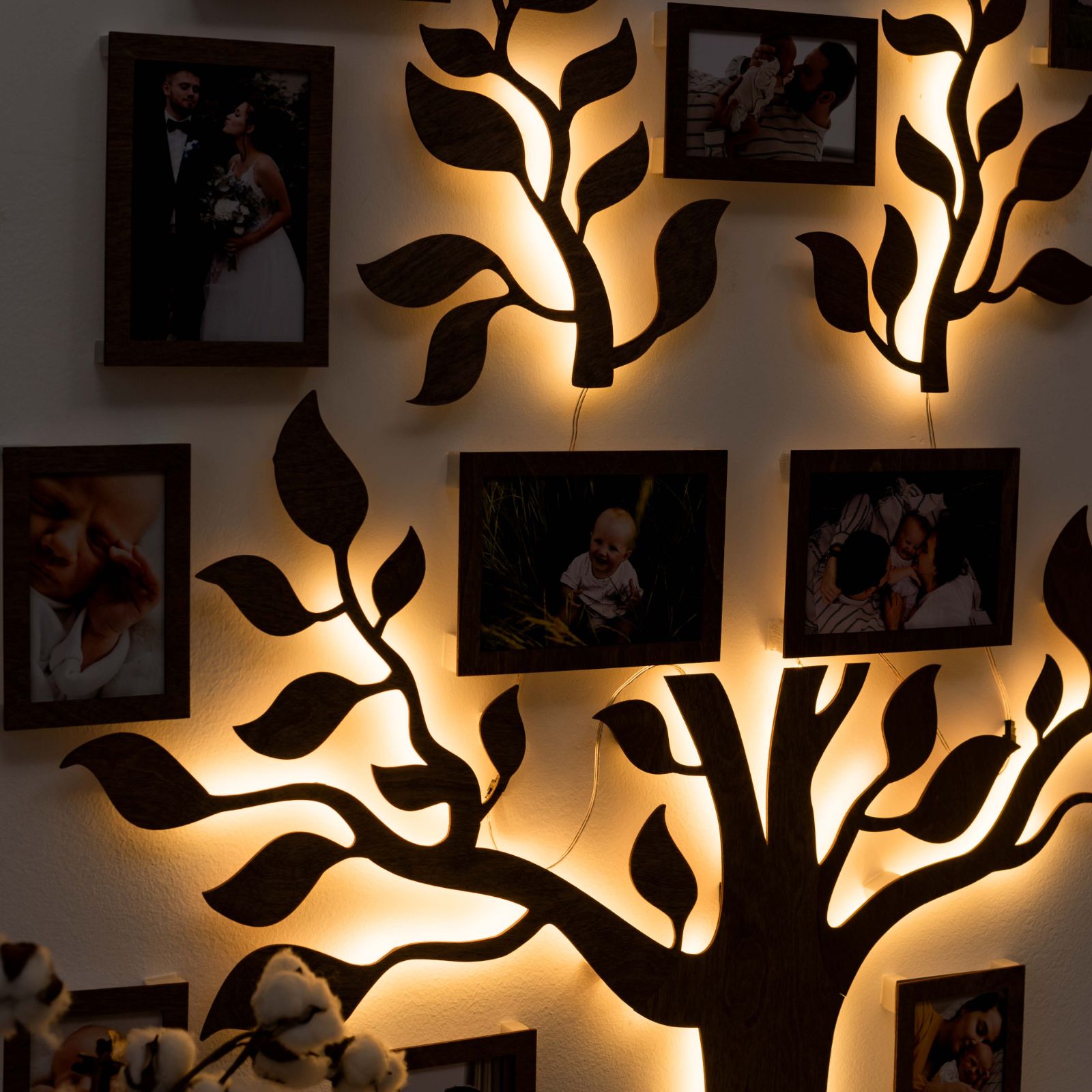 led wooden family tree