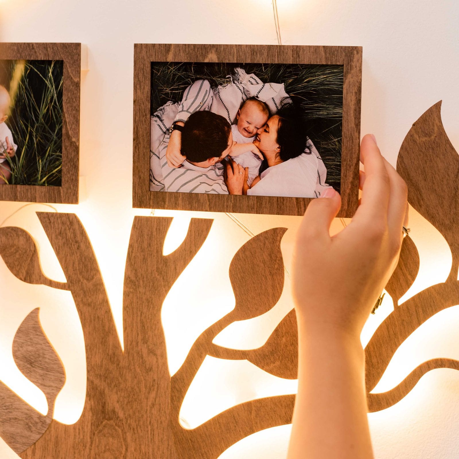 led wooden family tree