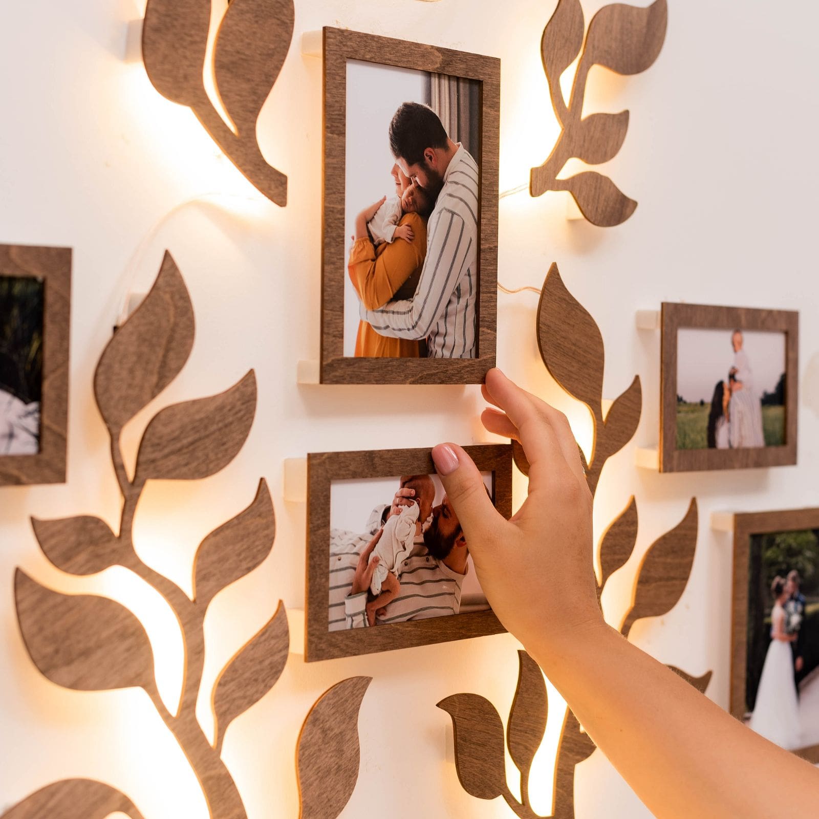 led wooden family tree