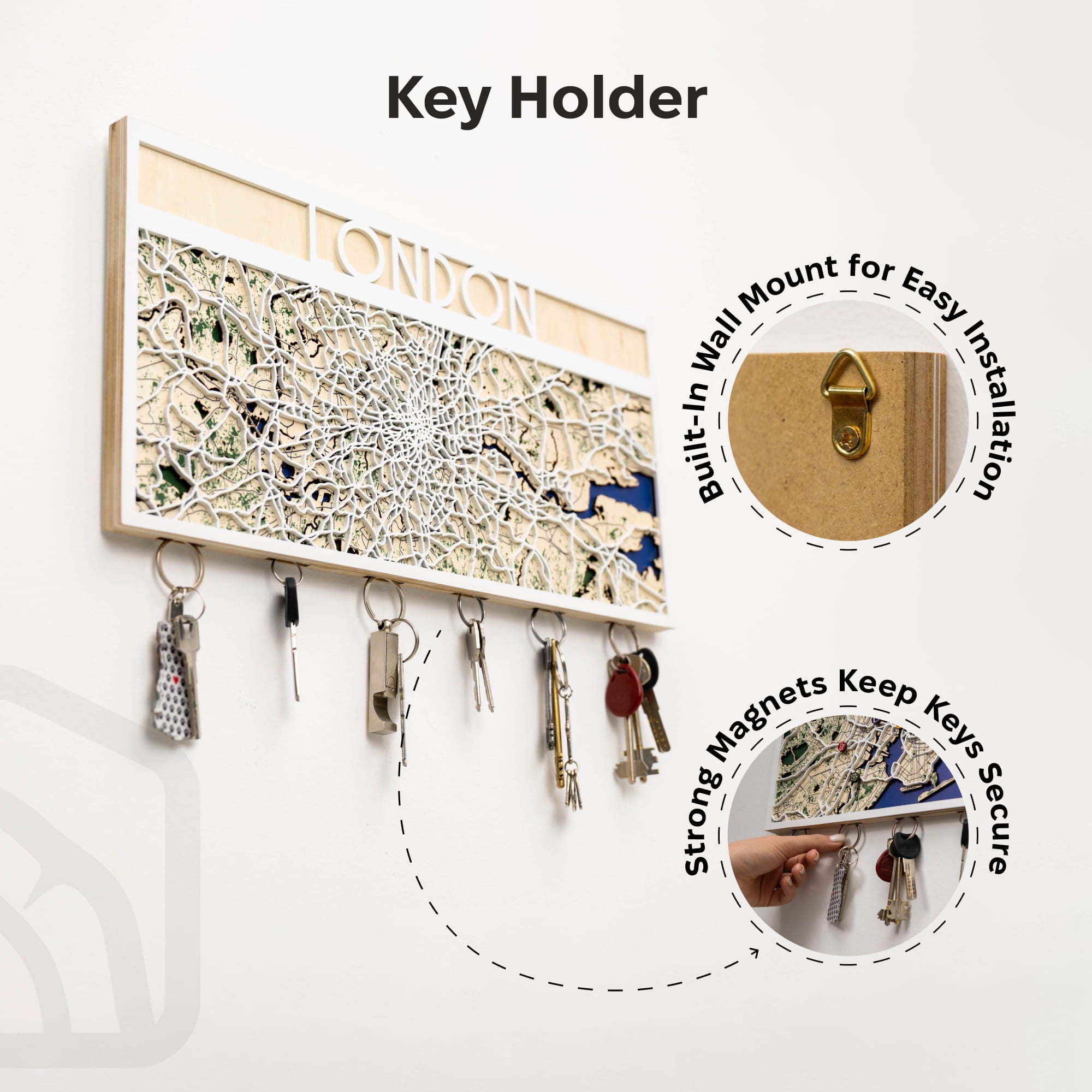 Key holder with London map design on a white background