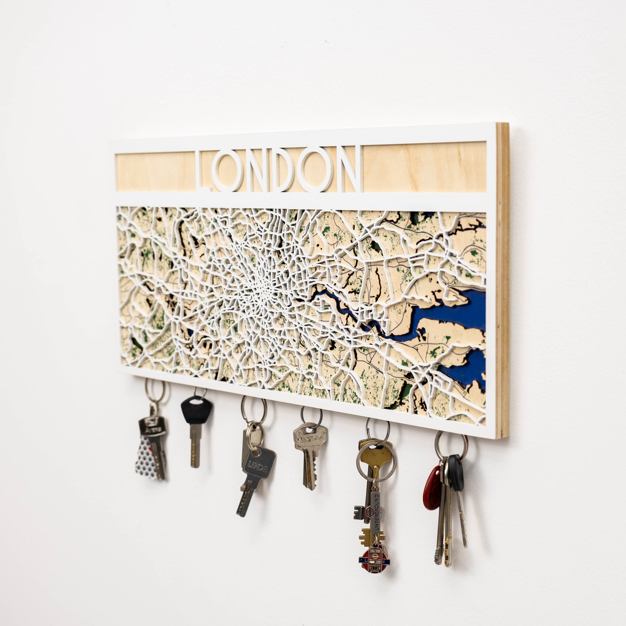 Key holder with London map design on a white background