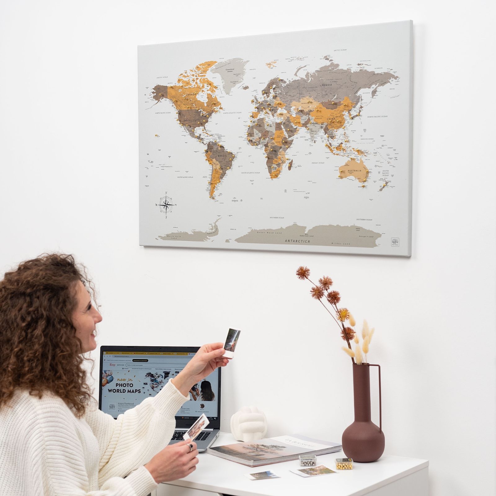 H23K24 KARE MONDO モンド デスク 世界地図 ワールドマップ World Map on Canvas - Desert • Enjoy The Wood