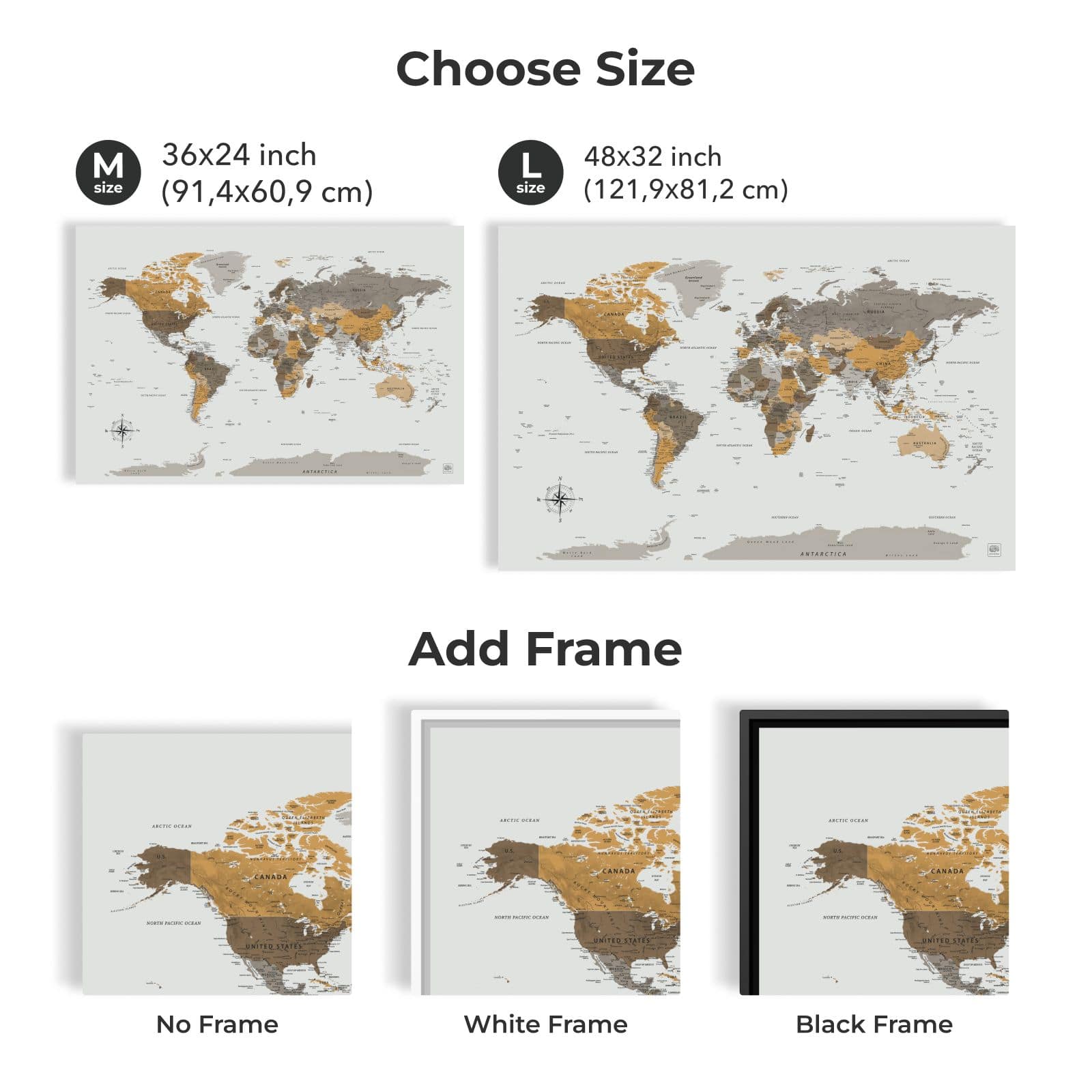 World Map on Canvas - Desert • Enjoy The Wood