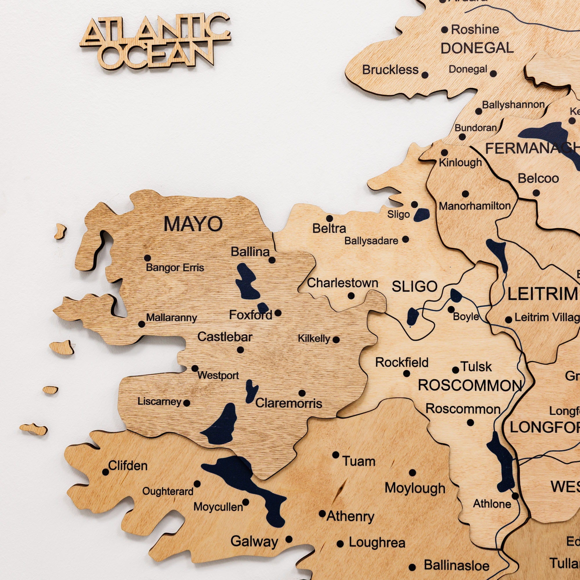 Wooden puzzle map of Ireland with counties labeled