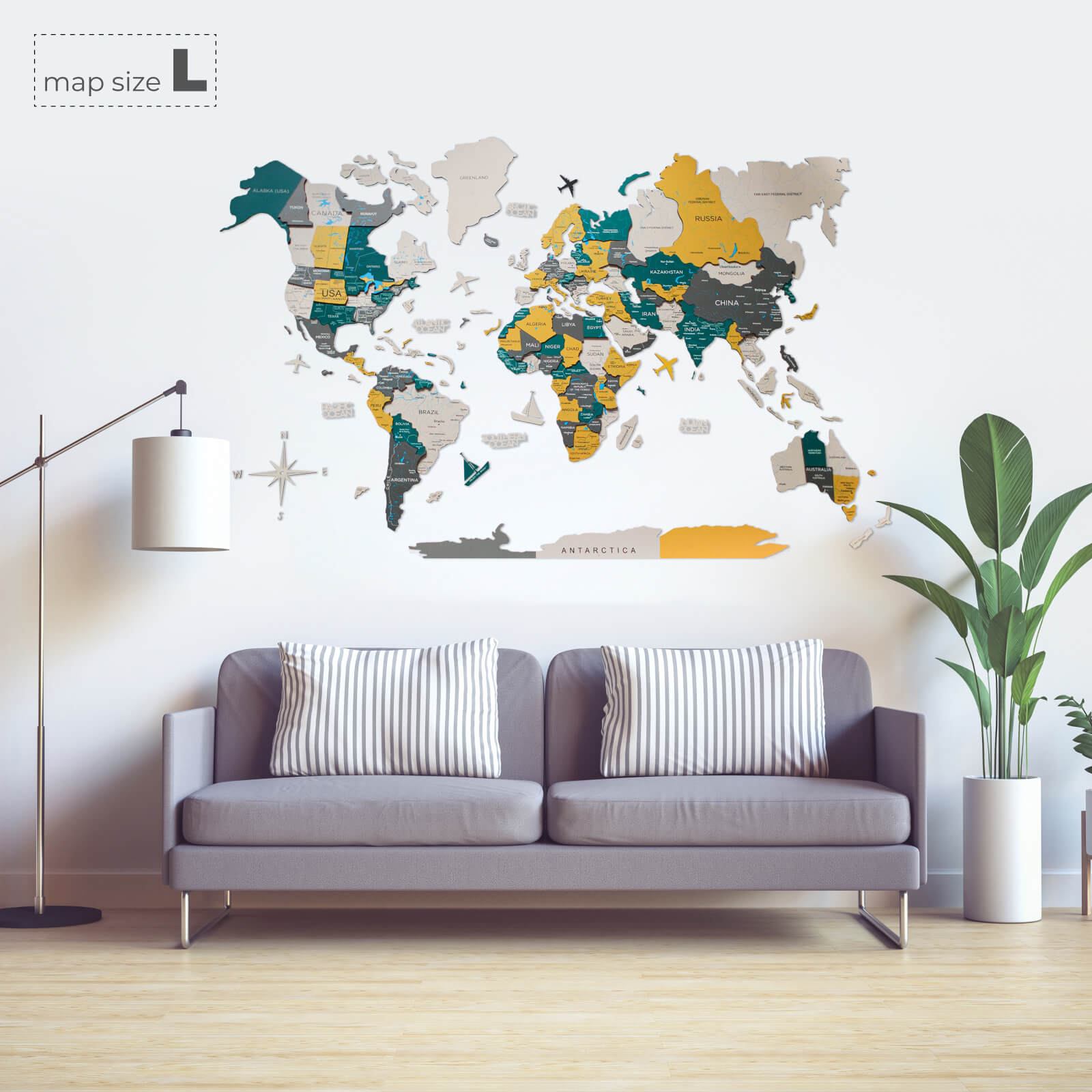 Colorful World Map Wall store Art Multi Panel Map Print Unique Gift Idea Modern Wall Decor