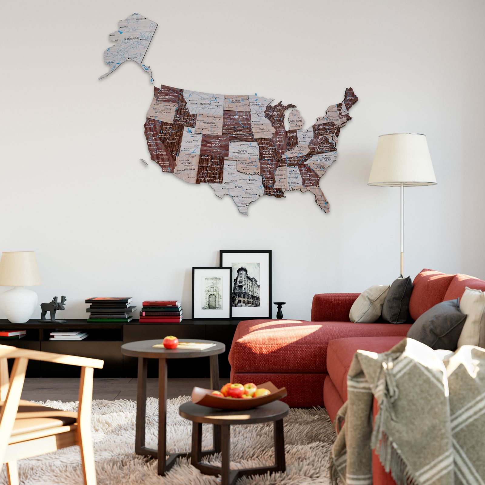 Wooden 3d Map of USA - Cappuccino