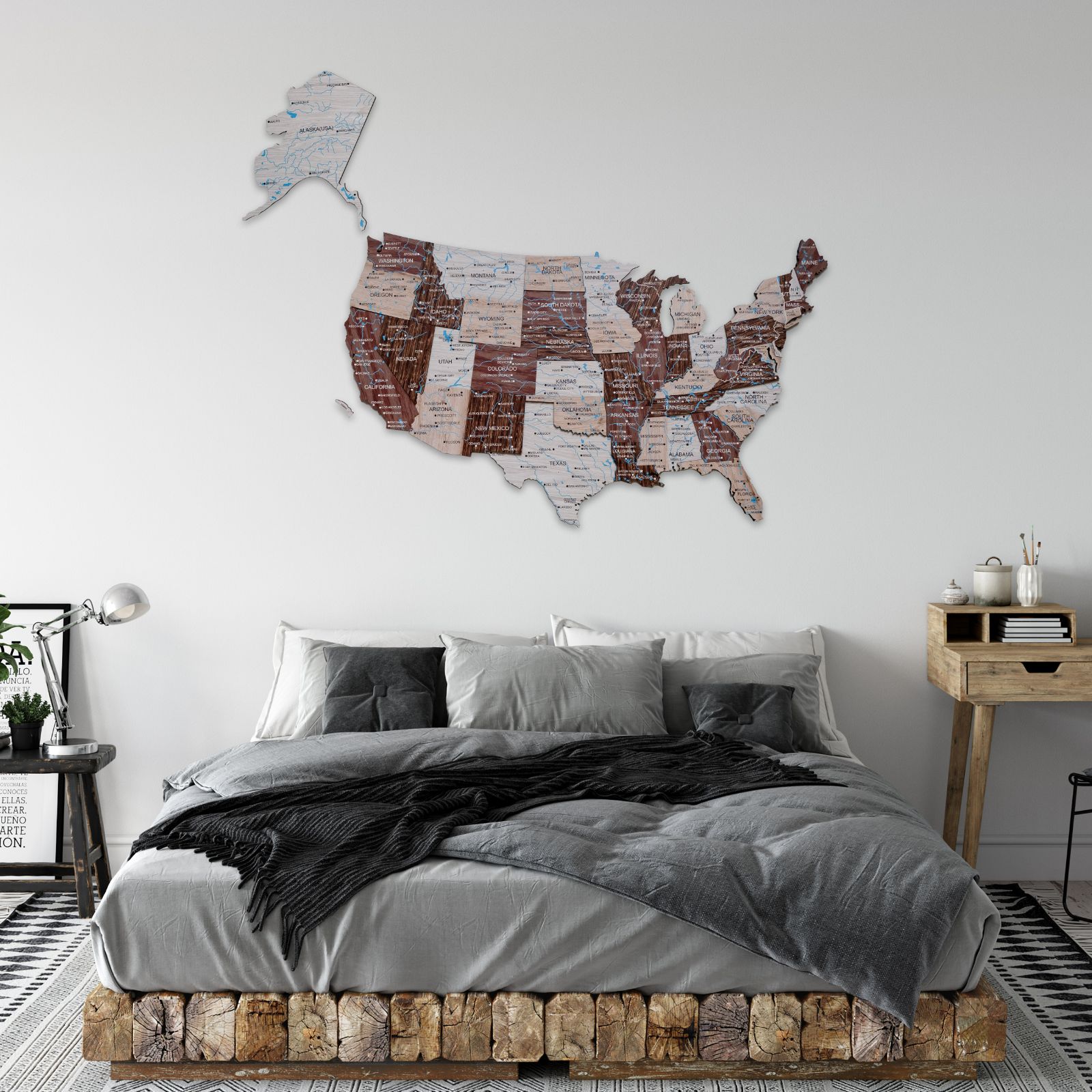 Wooden 3d Map of USA - Cappuccino