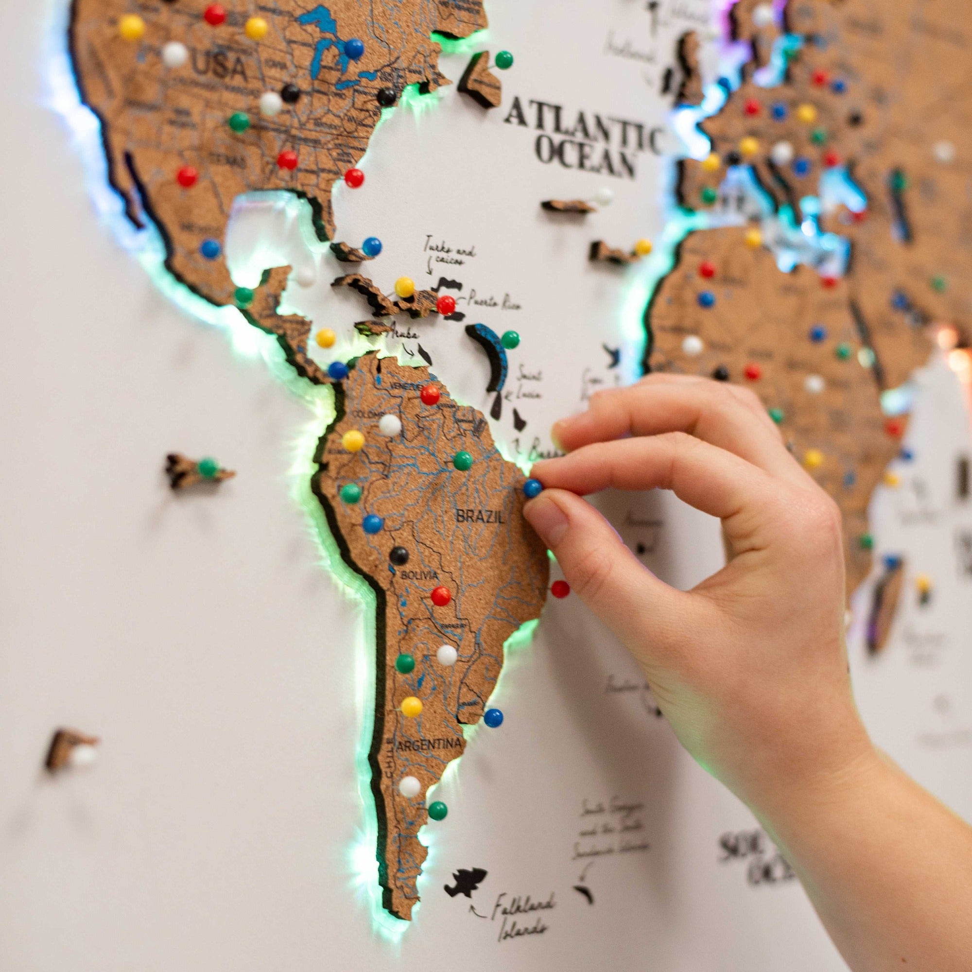 world map cork board push pin