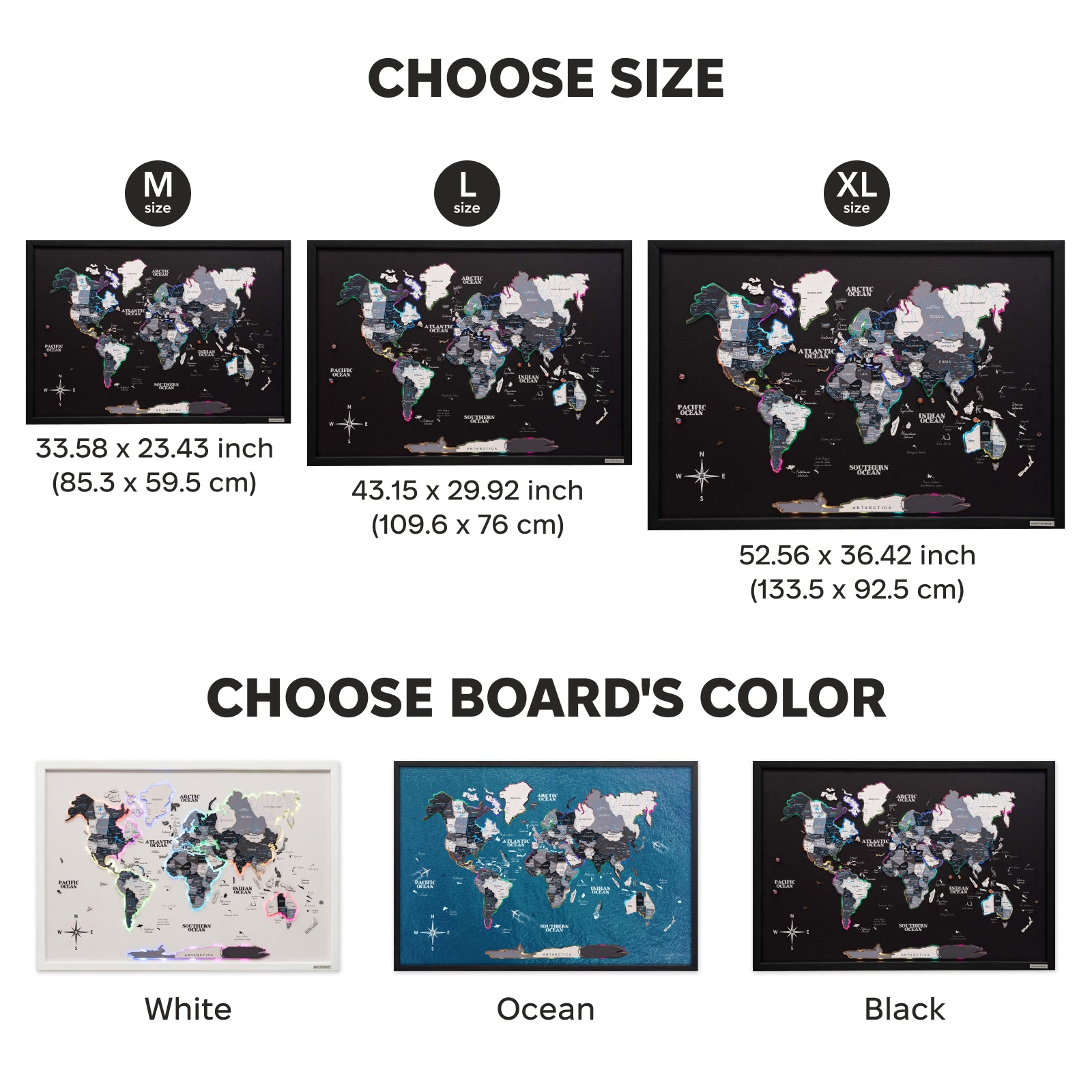 Map on Board LED 2.0 Nordik size and color