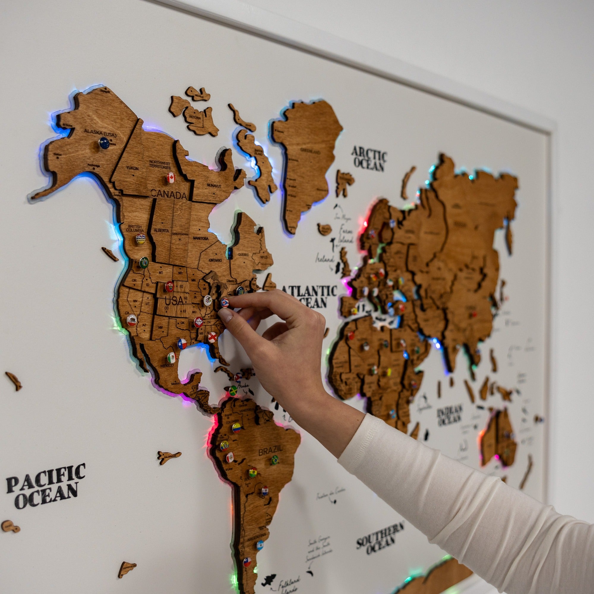 world map pin board - framed