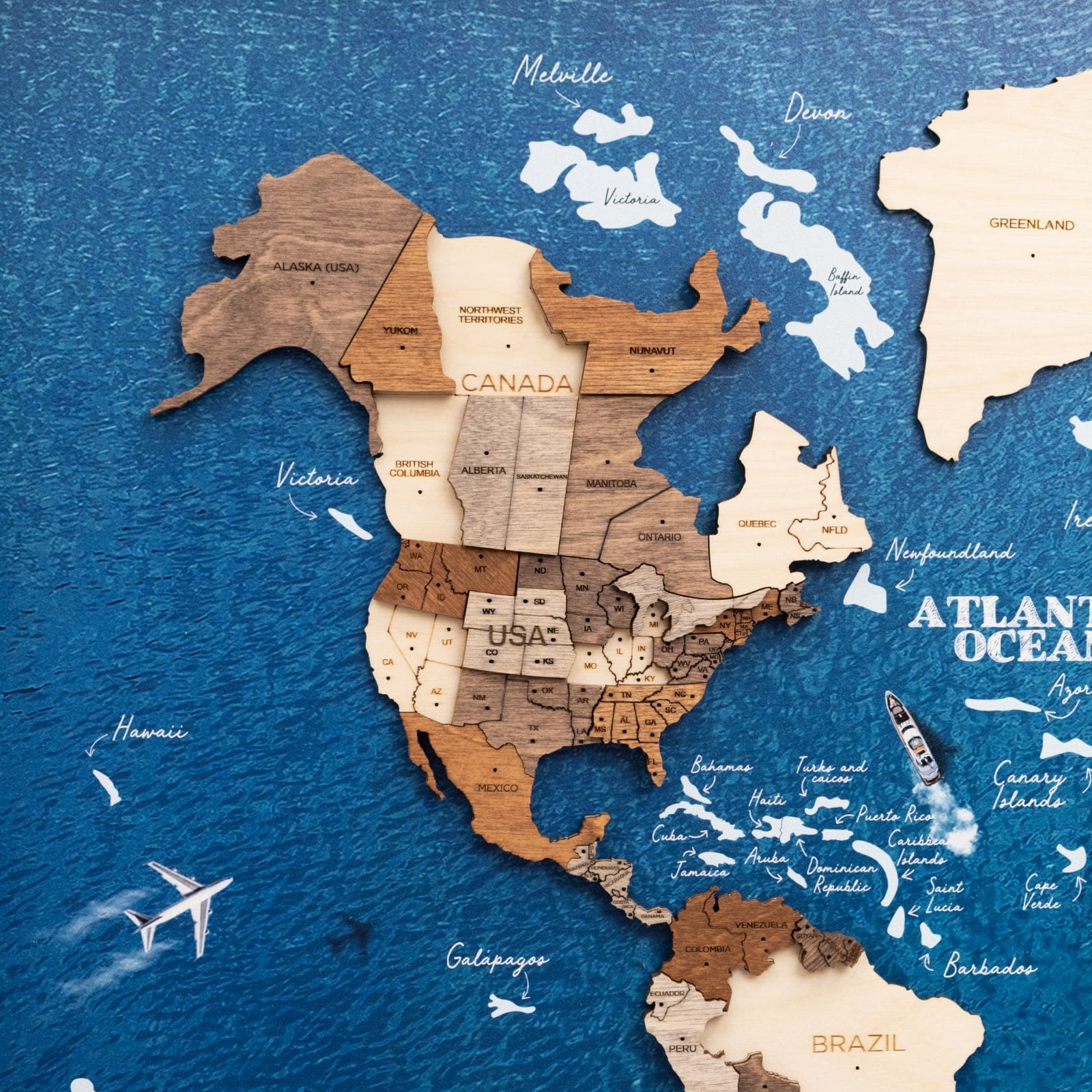 3D Wooden Panel World Map Multicolor