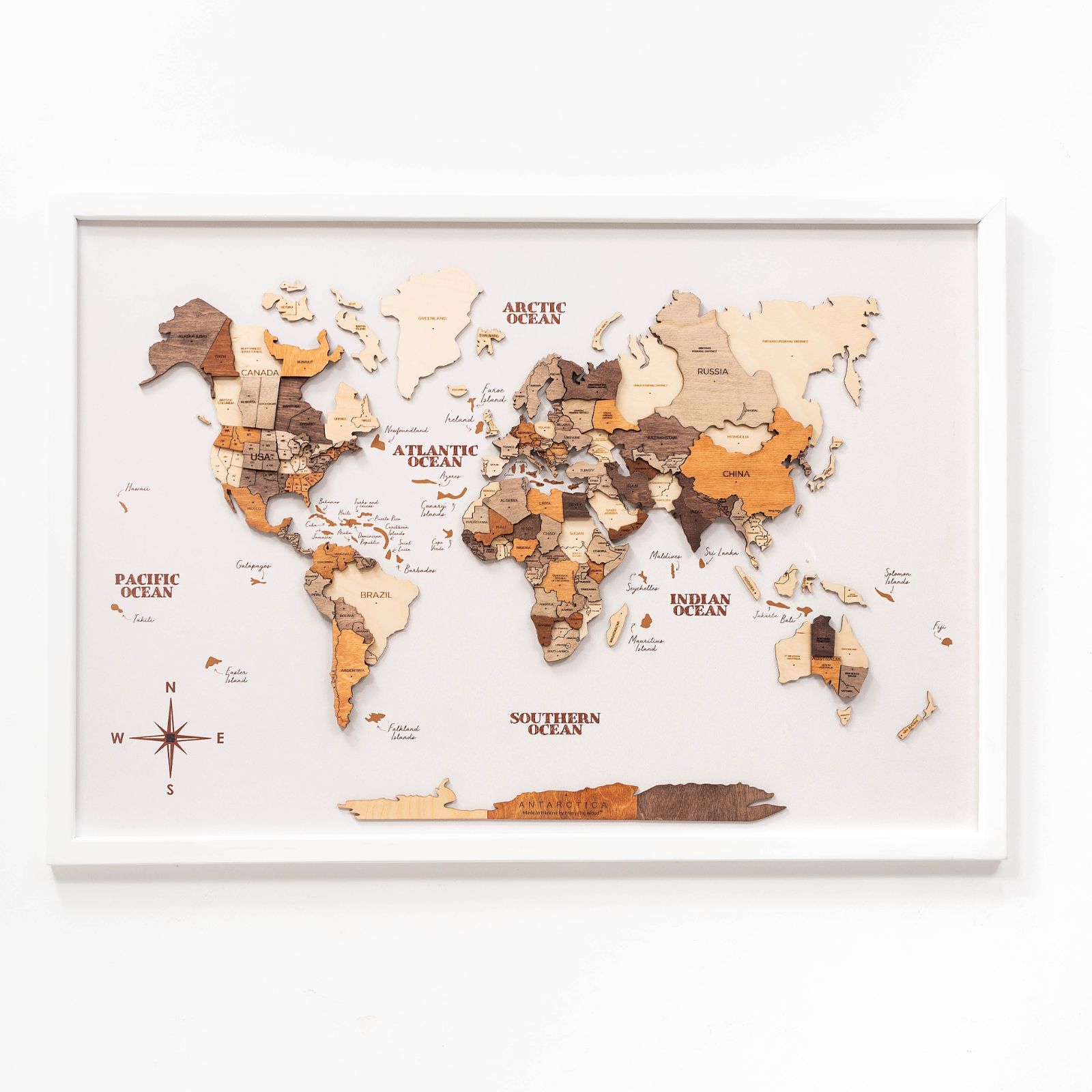 3D Wooden Panel World Map Multicolor