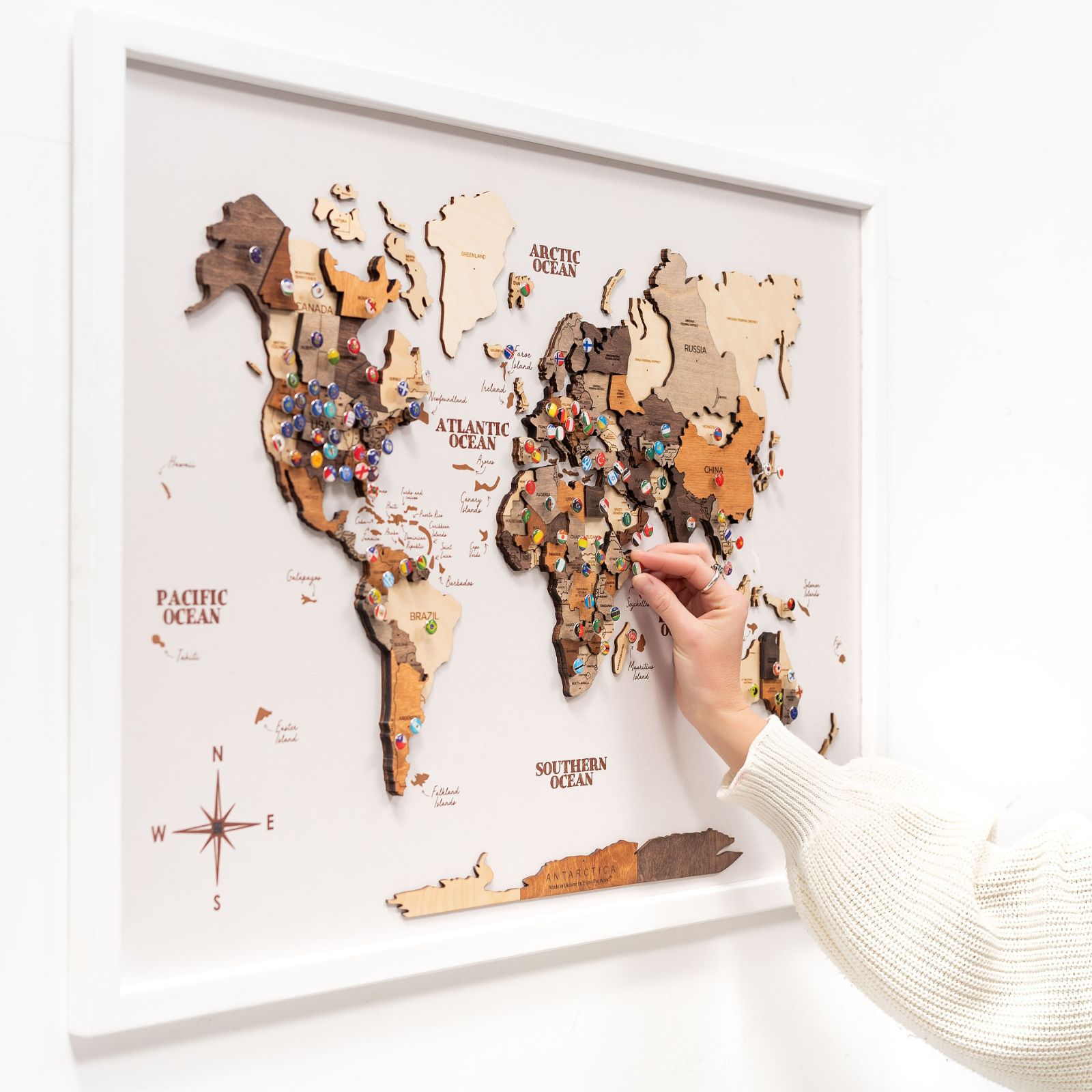 3D Wooden Panel World Map Multicolor