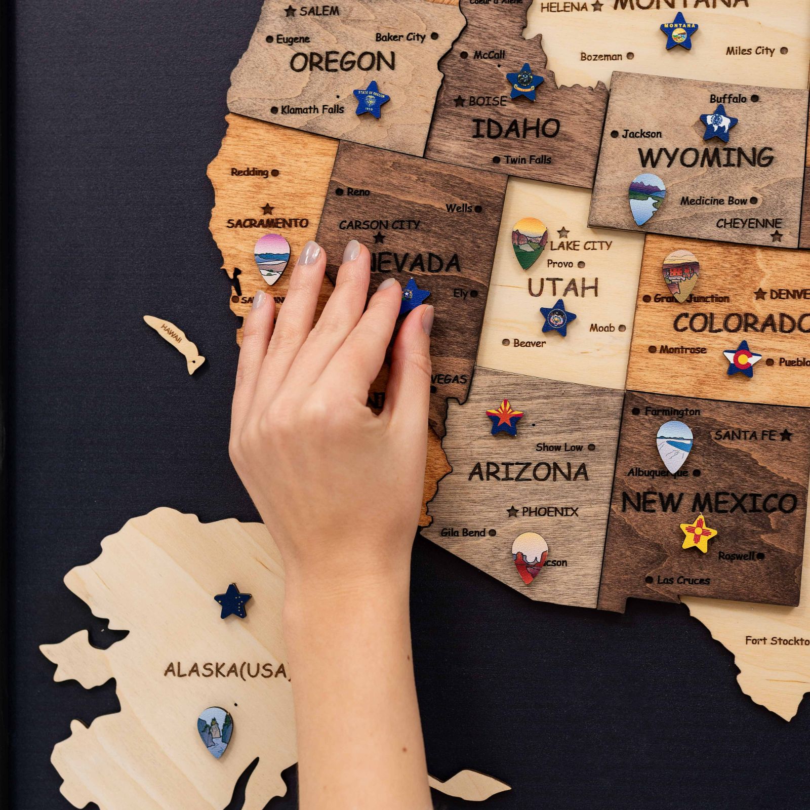 3D Wooden USA Map on Board Multicolor