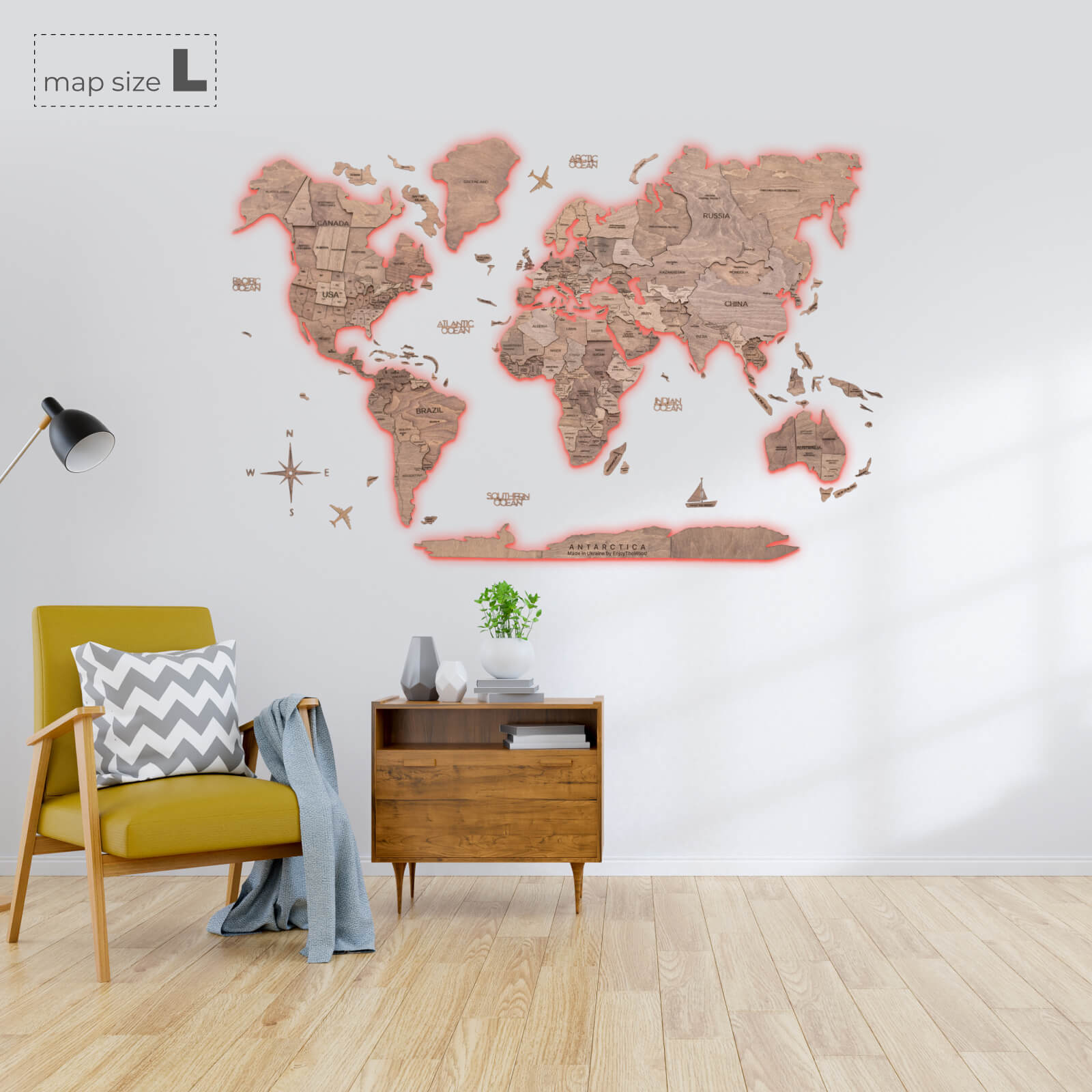 light up wooden world map