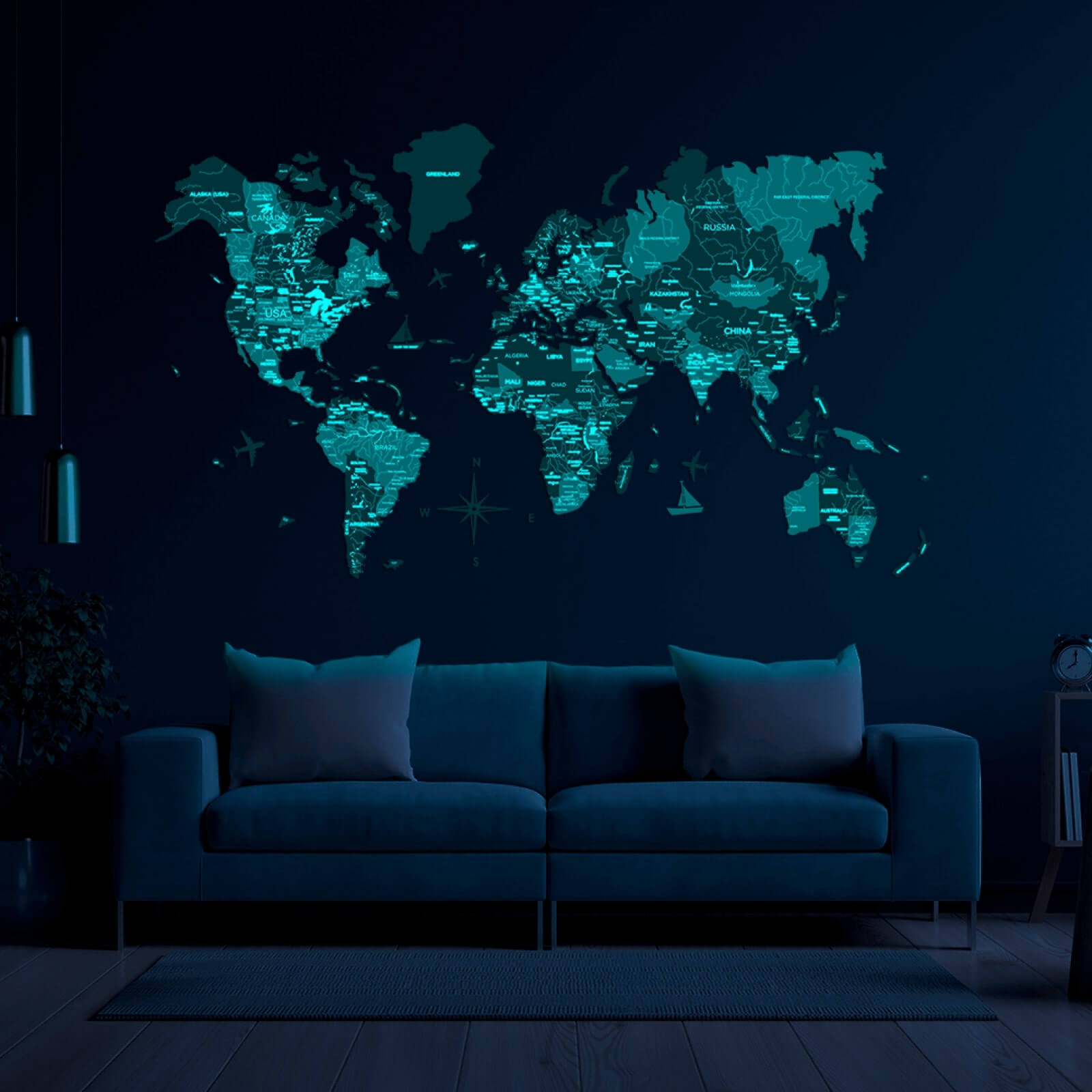 LED Light 3D Wood World Map for Wall Decor - Home Decor World Map with 6ft Power Cord - 3D Wood World Map Wall Art for Home & Kitchen or Office 